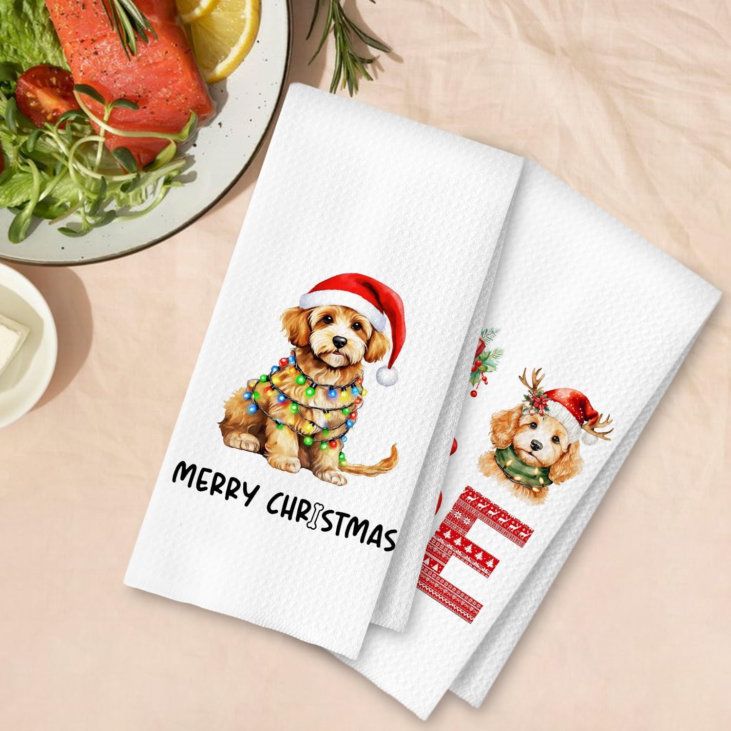 Christmas Cavapoo Kitchen Dish Towels 2 Pack - Cavapoo Dog Lover Gift, Waffle Weave Christmas Hand & Tea Towels for Kitchen Bathroom, 16x24 Inches image 4