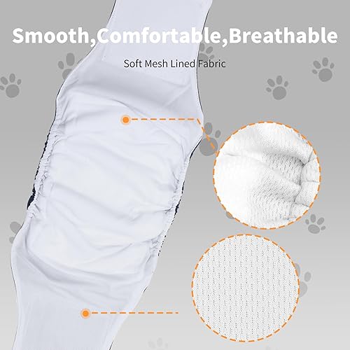 Miniatura 4 de Bandas para el vientre para perros machos (paquete de 5), pañales de alta calidad, lavables, reutilizables, para perros medianos, a prueba de fugas,