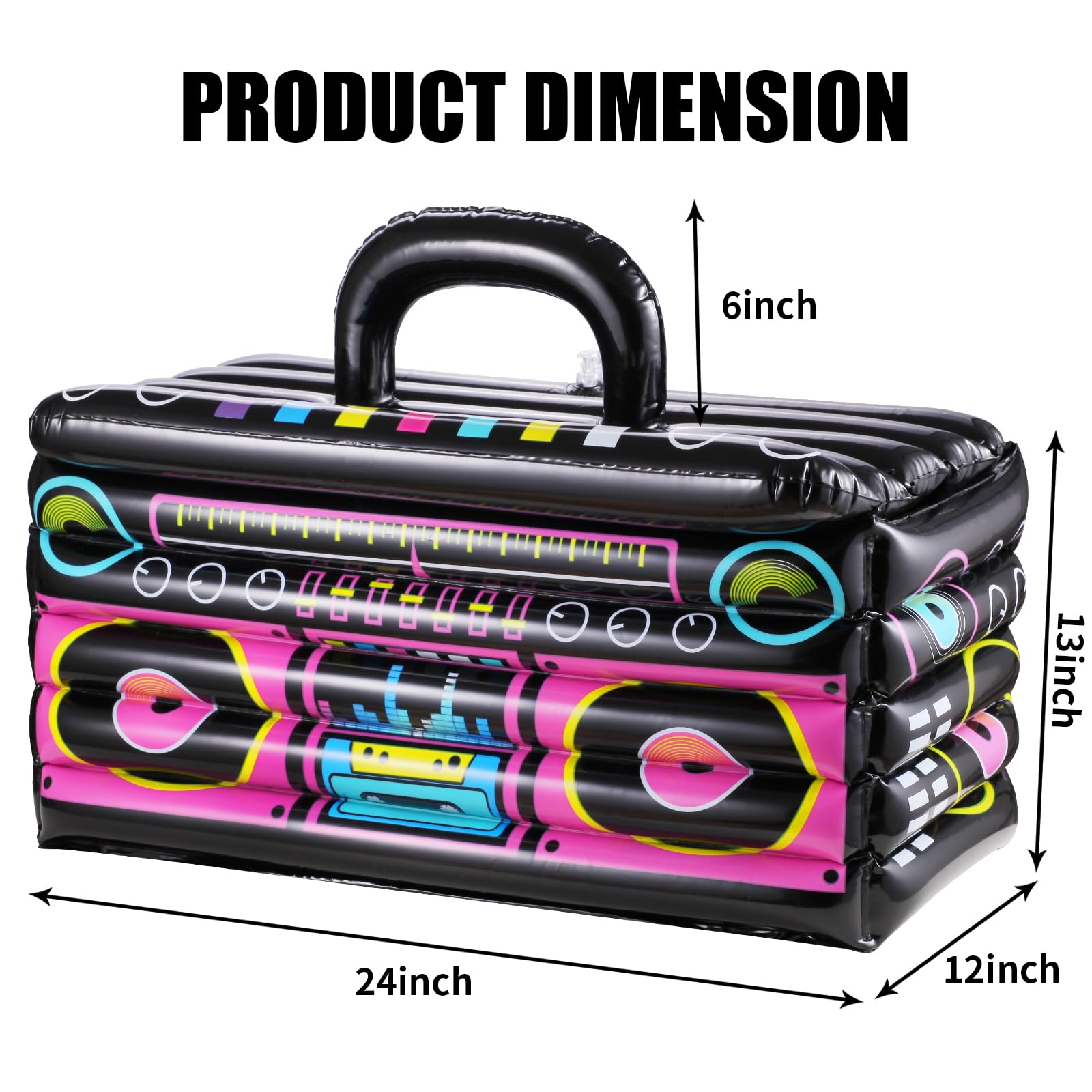 YOTNUS Inflatable Cooler for Parties, Radio Designed Style Inflatable Boom Box, Inflatable Drink Cooler for Parties, Blow up Party Cooler for 80s90s Party Decorations (Black Pink), 1 Pack
