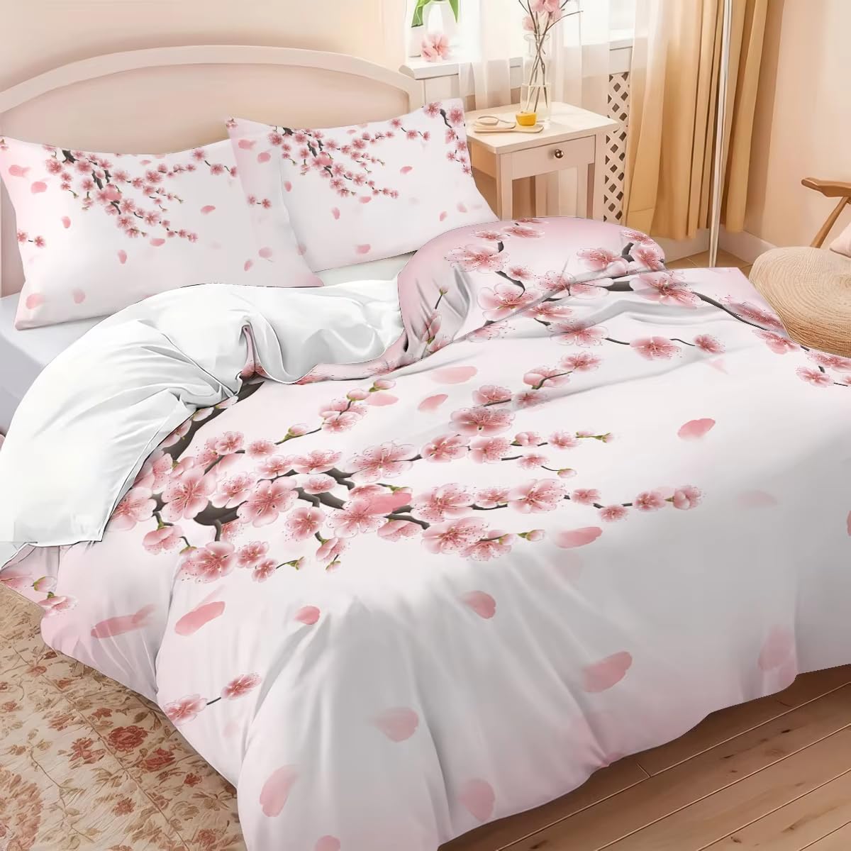 Parure de lit fleurs de cerisier 155x220 cm aux finitions soignées pour literie