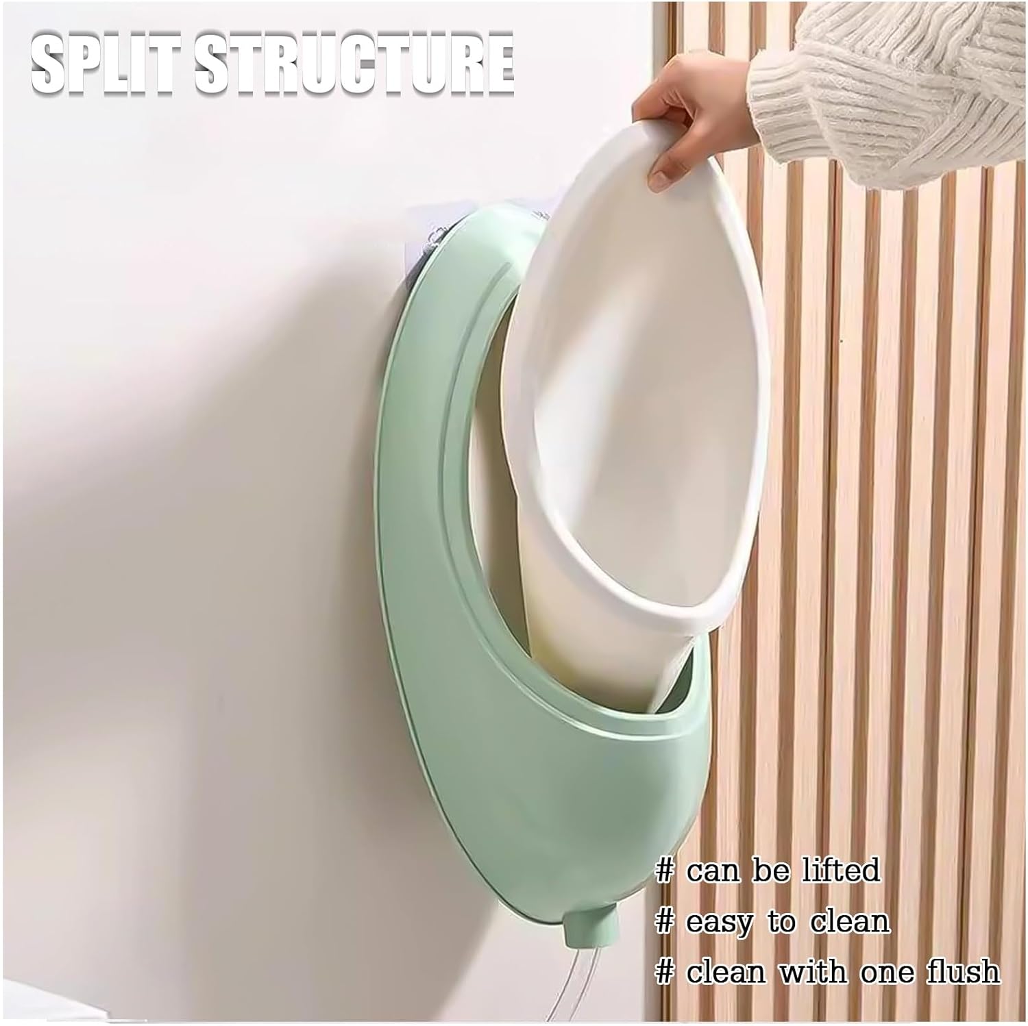 Men’s Urinal Troughs, Plastic Wall-Hung Urinal with Hose and Anti-Odor Design, Quick Drainage, Ideal for Bathrooms, Garages, Camping, Public Toilets(Green)