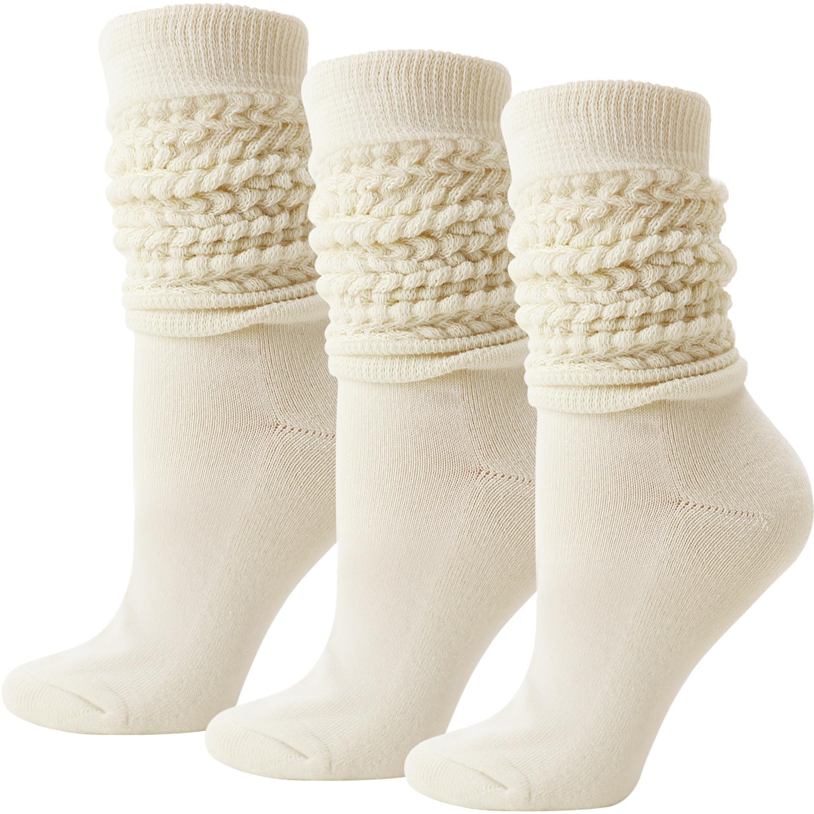 DRESHOW Slouch Socks for Women Chunky Scrunch Knee High Sock Cotton Neon Leg Warmers Extra Long Knit Slouchy