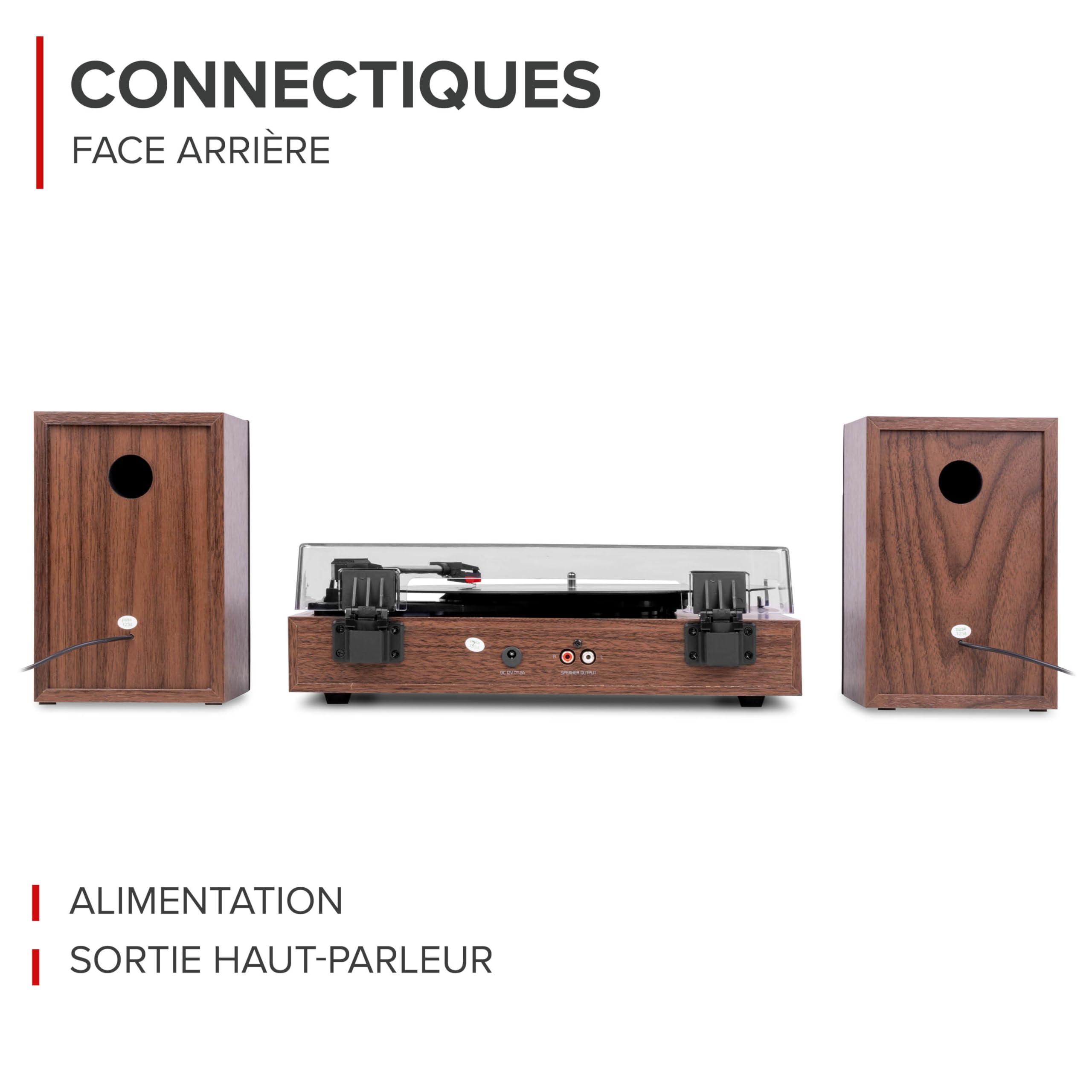 Audizio RP325W - Platine Vinyle Rétro Noyer Noir avec Enceintes Intégrées (60W), BT sans Fil Bidirectionnel, 33/45/78 Tours, Capot Amovible, Lecteur Vinyle Tout-en-Un