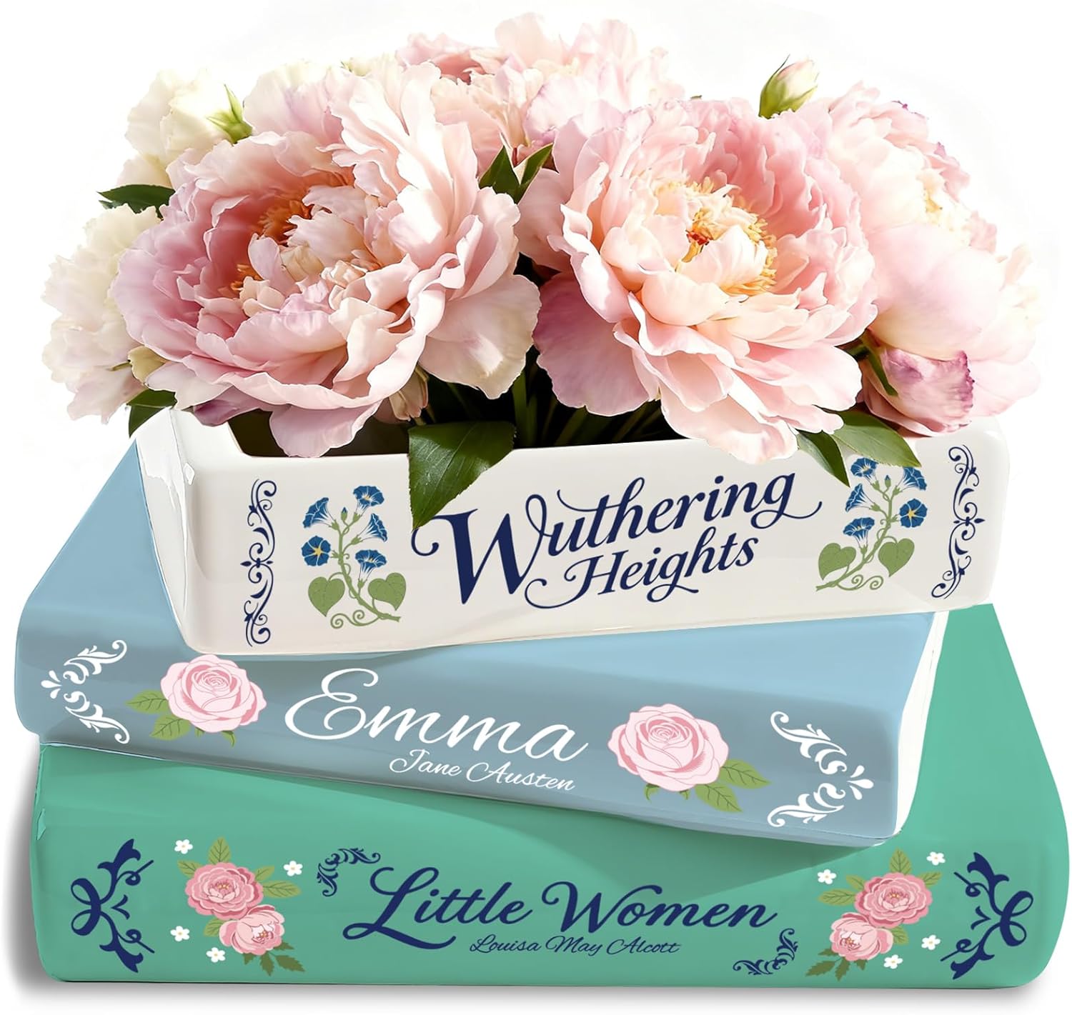 Book Planter, Unique Ceramic Book Vase for Flowers, Book-Shaped Decorative Planters, Cute Bookshelf Decor, Ceramic Planter Pot with Drainage Hole, Gifts for Books Lovers, Books Storage Box