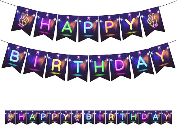 Glow In the Dark Party Banner Neon Glow happy birthday banner Glow in the Dark Birthday Party Decoration Glow Party Banner for Baby Shower Kids Neon Glow in the Dark Halloween Theme Decor