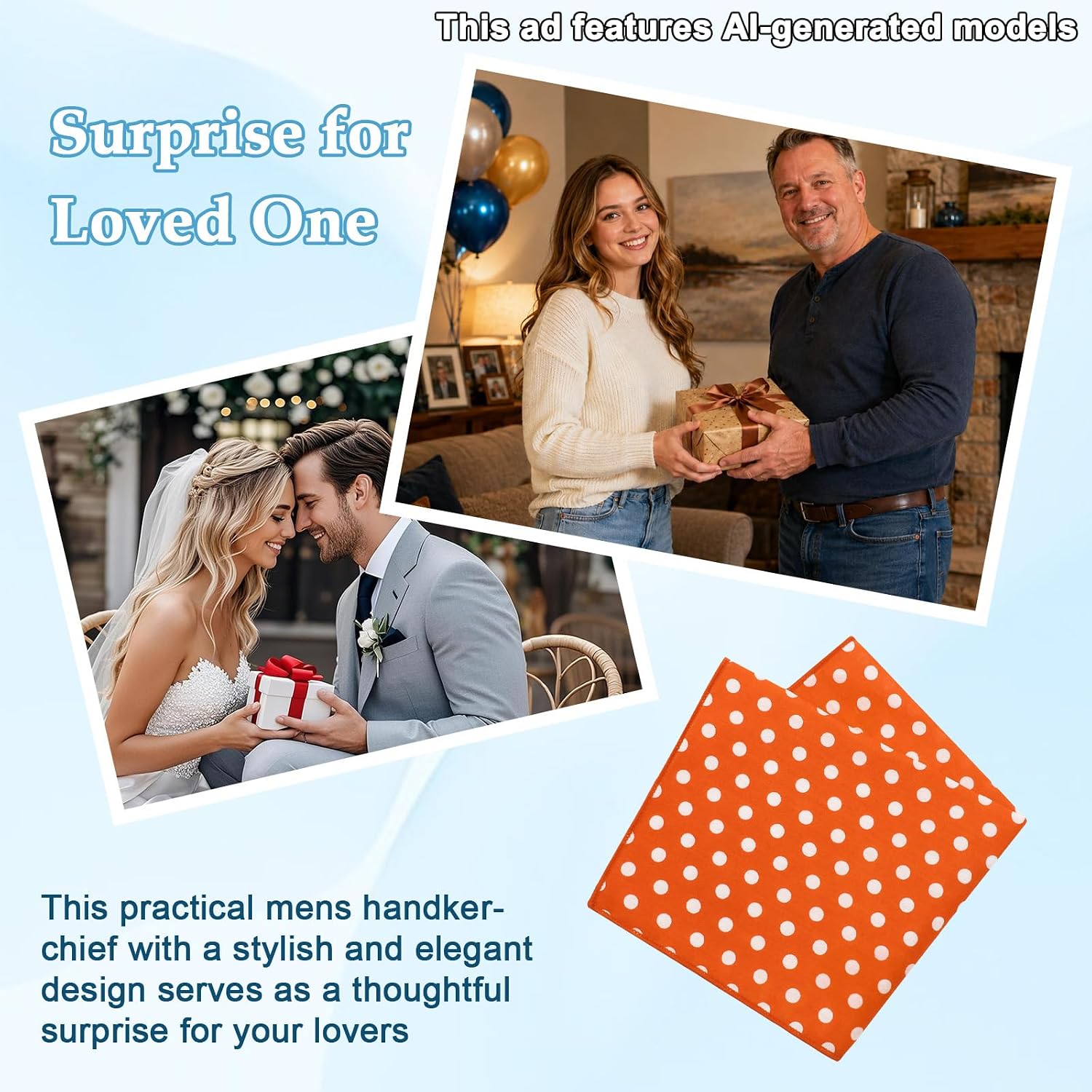 Cotton Pocket Squares for Men with Holder, Polka Dot Handkerchief