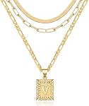 KissYan Gold Layered Necklace Set for Womens, 14K Gold Plated Initial Letter Pendant Necklace Paperclip Snake Choker Silver Alphabets from A-Z Figaro Chain Necklace Jewelry Gift