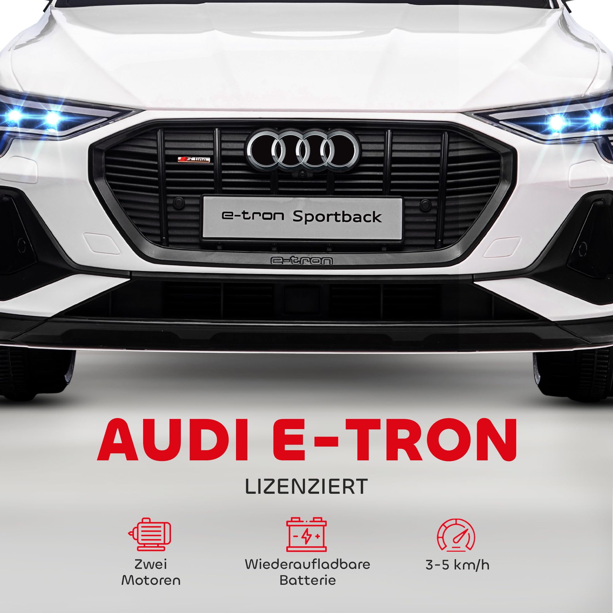 HOMCOM Elektryczny samochód dziecięcy, 12 V, Audi E-tron, samochód elektryczny z pilotem zdalnego sterowania, pas bezpieczeństwa, muzyka (MP3/USB/TF), pojazd dziecięcy dla dzieci w wieku 3-5 lat, 3-5