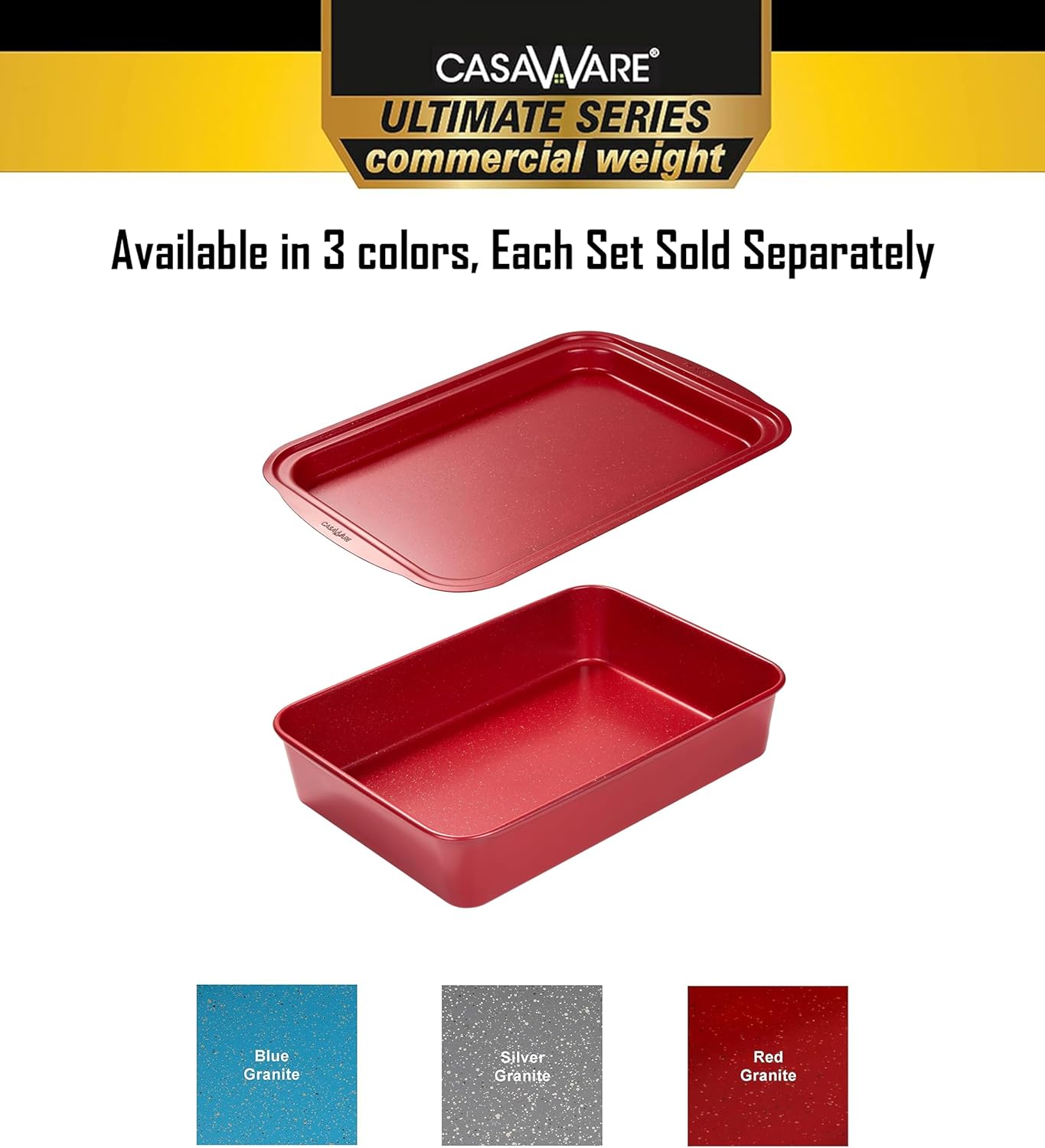 casaWare Ceramic Coated Non-Stick 2pc Bake & Cover Set Ultimate Commercial Weight, 15x10x3-inch Deep Lasagna/Roaster Pan and 14x9.5x3/4-inch Cookie Sheet/Baking Cover Pan with Handles (Red Granite) - Image 4