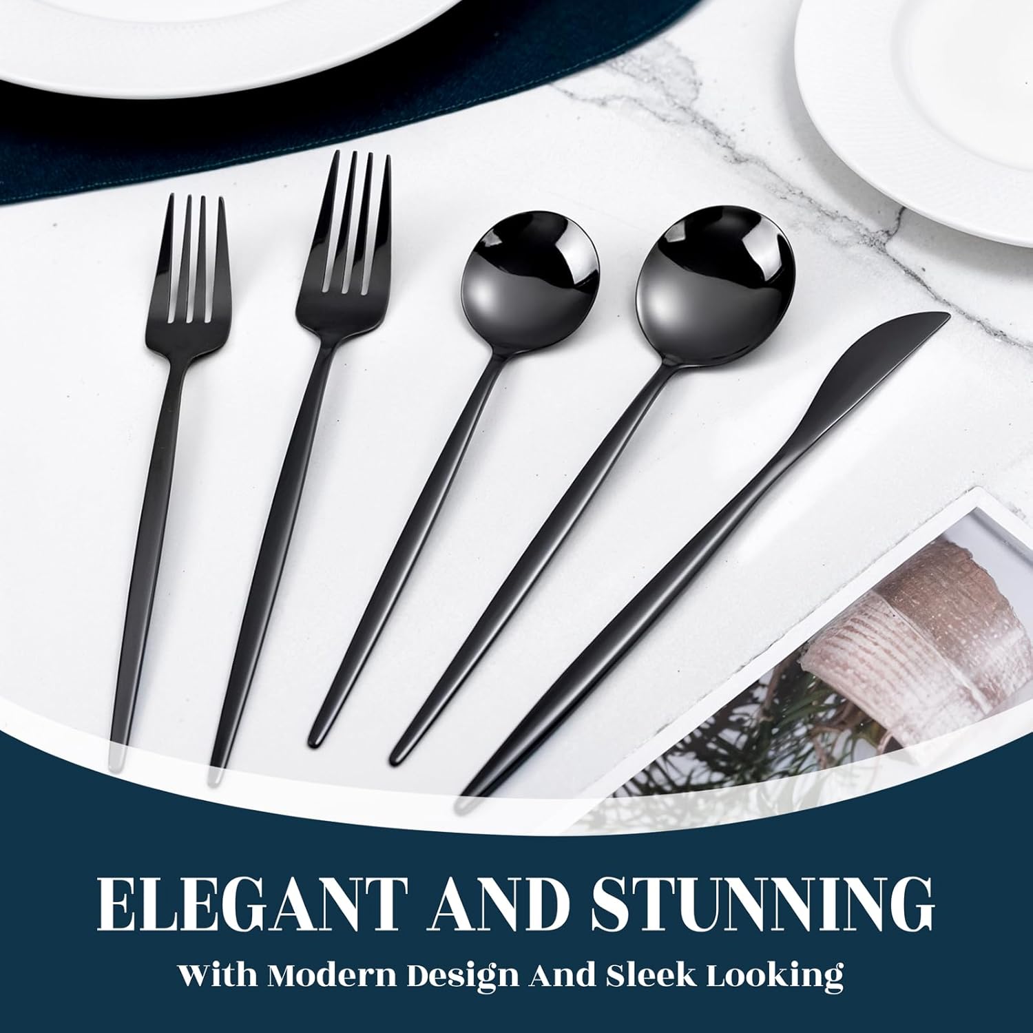 NOCCUR 40-Piece Stainless Steel Black Silverware Set for 8 - Black Utensils Set Include Knives Spoons and Forks for Home/Party/New Year