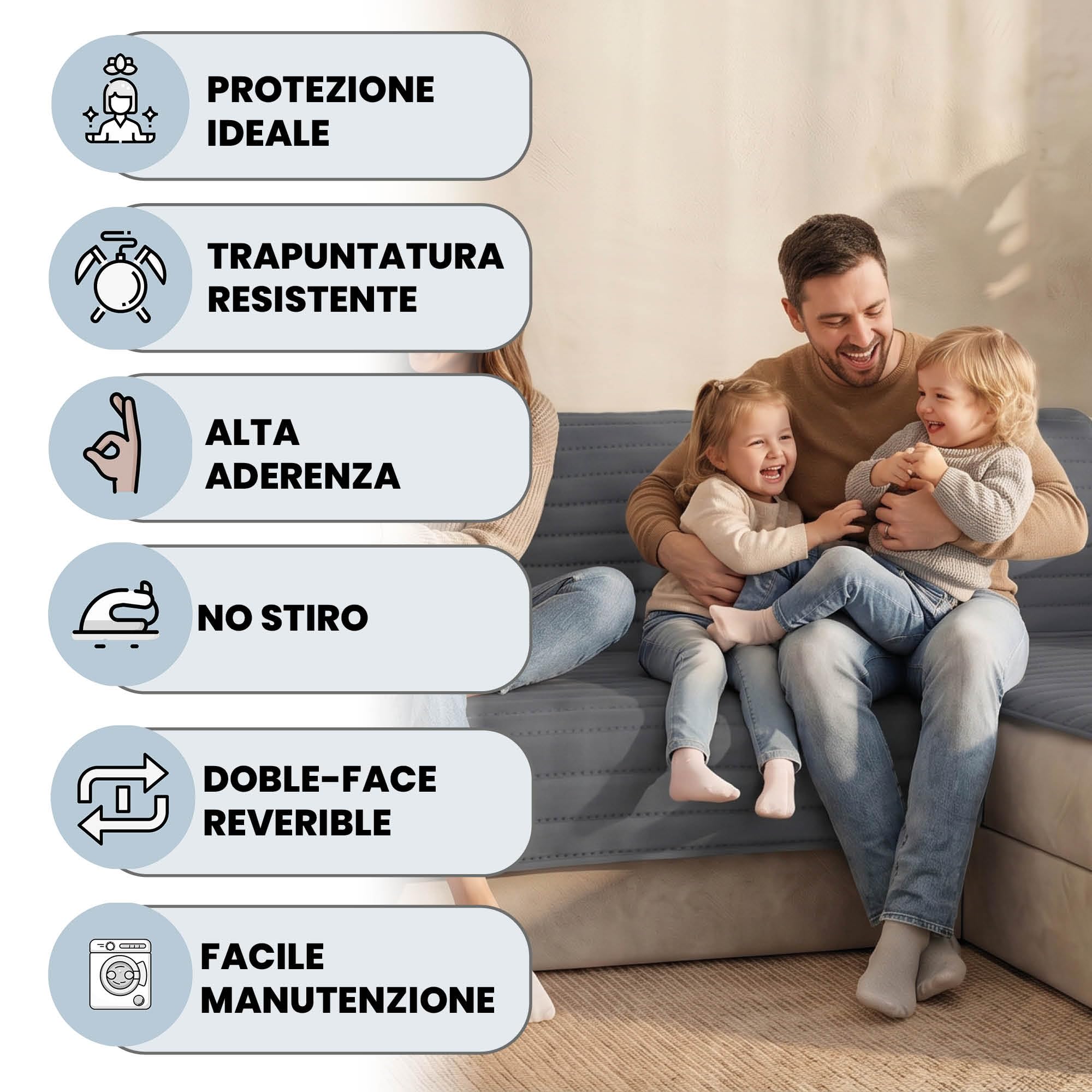 Italian Bed Linen Copridivano Trendy con penisola Reversibile, Misura Seduta 240 cm, Microfibra Soft Touch "Mano Pesca", Ideale per Chi ha Animali Domestici, Protezione Totale, Grigio Scuro