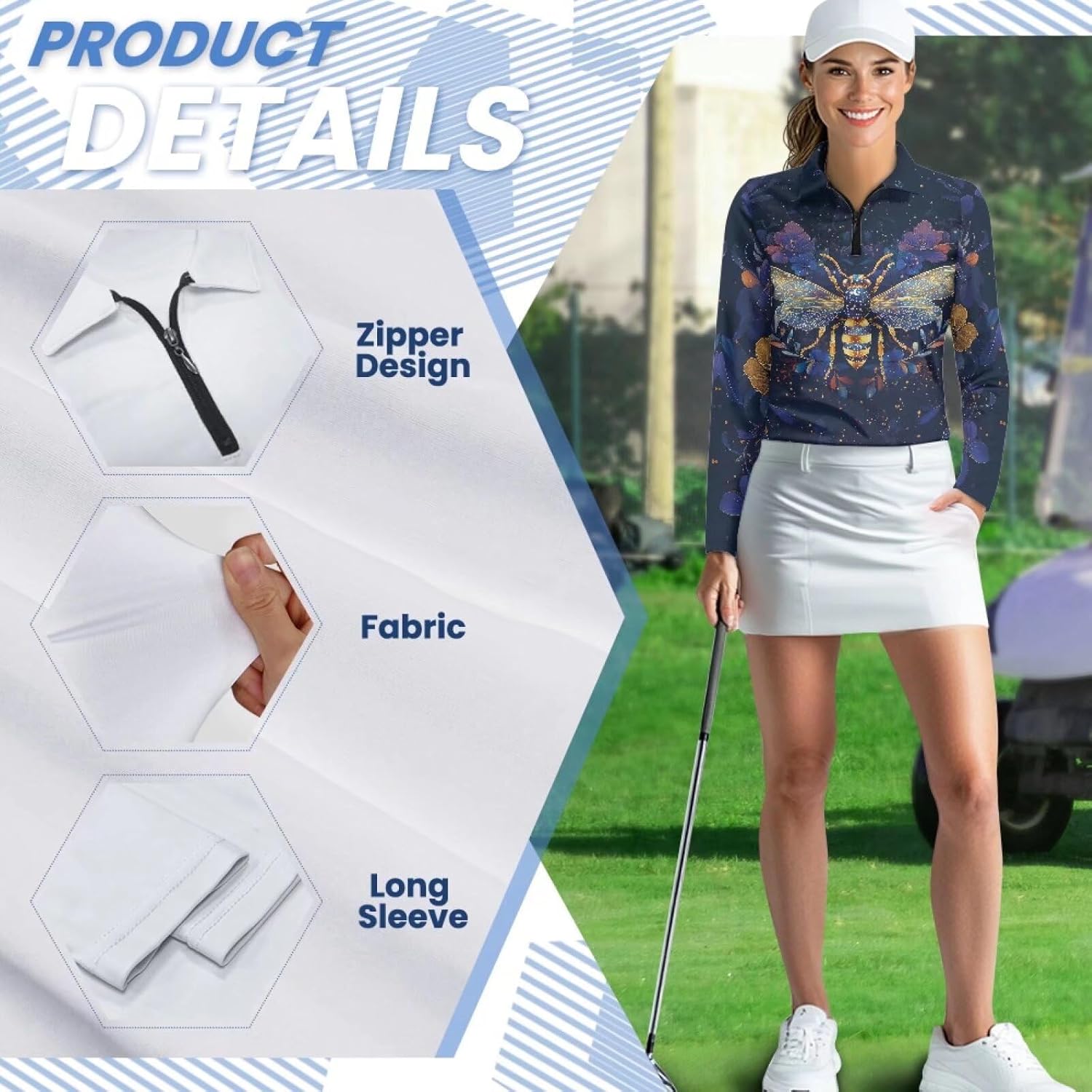 Suobstales Women's UV Protection Polo Shirts Quarter Zip Pullover Womens UPF 50+ Long Sleeve Shirts Golf Shirts Workout Tops