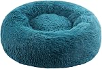 Donut Dog Bed, Cat Calming Bed Anti-Anxiety Round Fluffy Faux Plush Soft Warming Cushion Sofa Beds for Small Medium Large Dogs Cats Washable JD003 (20 inch, Gradient Grey)