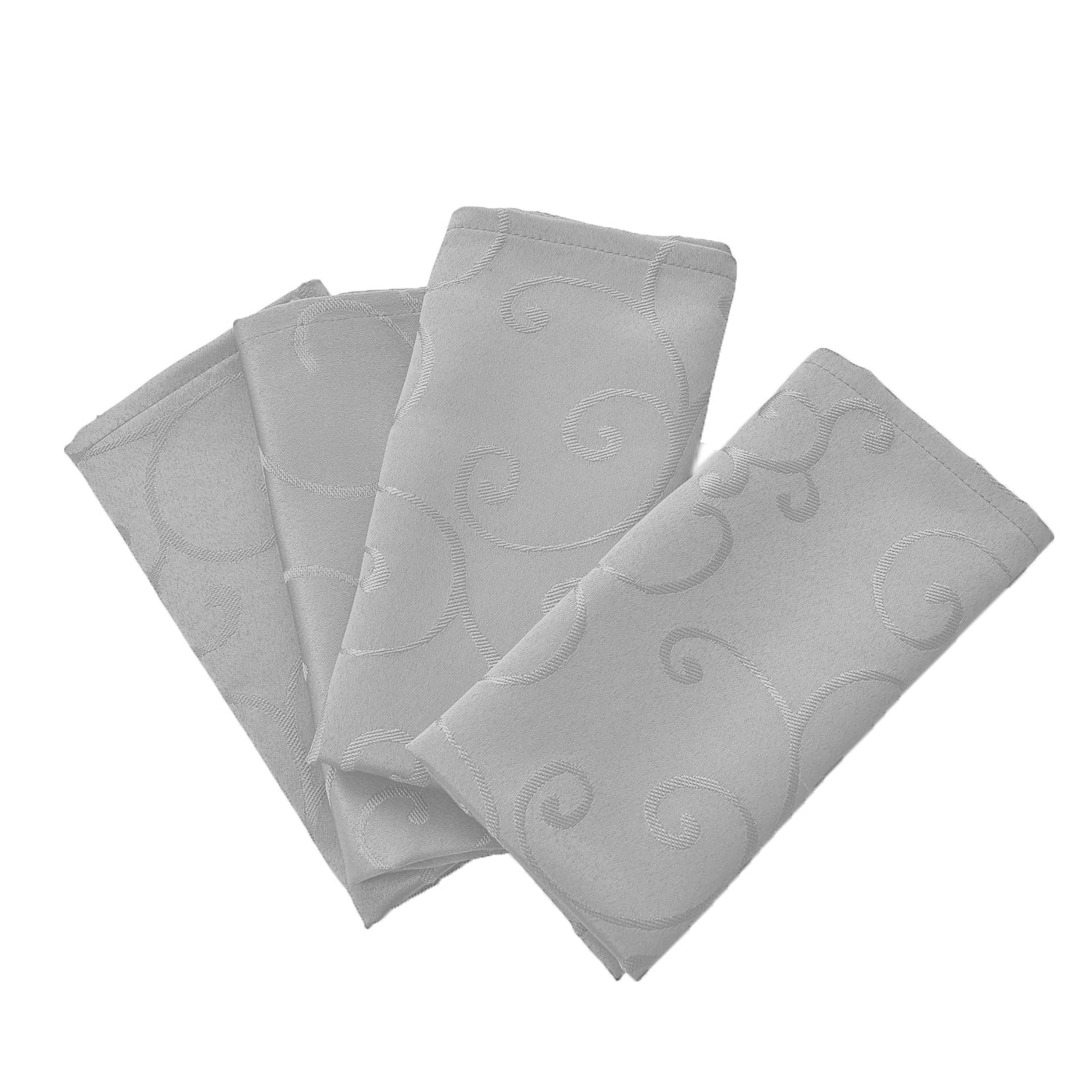 Marina Decoration Jacquard Waterproof Thick Luxury Premium Solid Damask Branch Scroll Decorative Home Kitchen Liquid Repellent and Stain Resistant 4 Piece Napkin Set, Silver Color Square 18 x 18 Inch