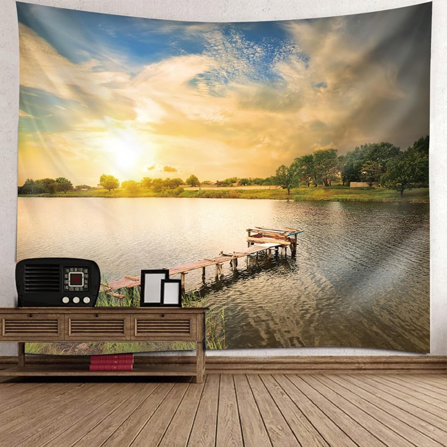 PUOJIEAT Gobelin 3D Jezioro Natura Krajobraz Gobeliny ścienne Wiszące Duży gobelin Ściana Wisząca Sztuka do Sypialni Salonu Wystrój Domu 300x250 cm 984-GT