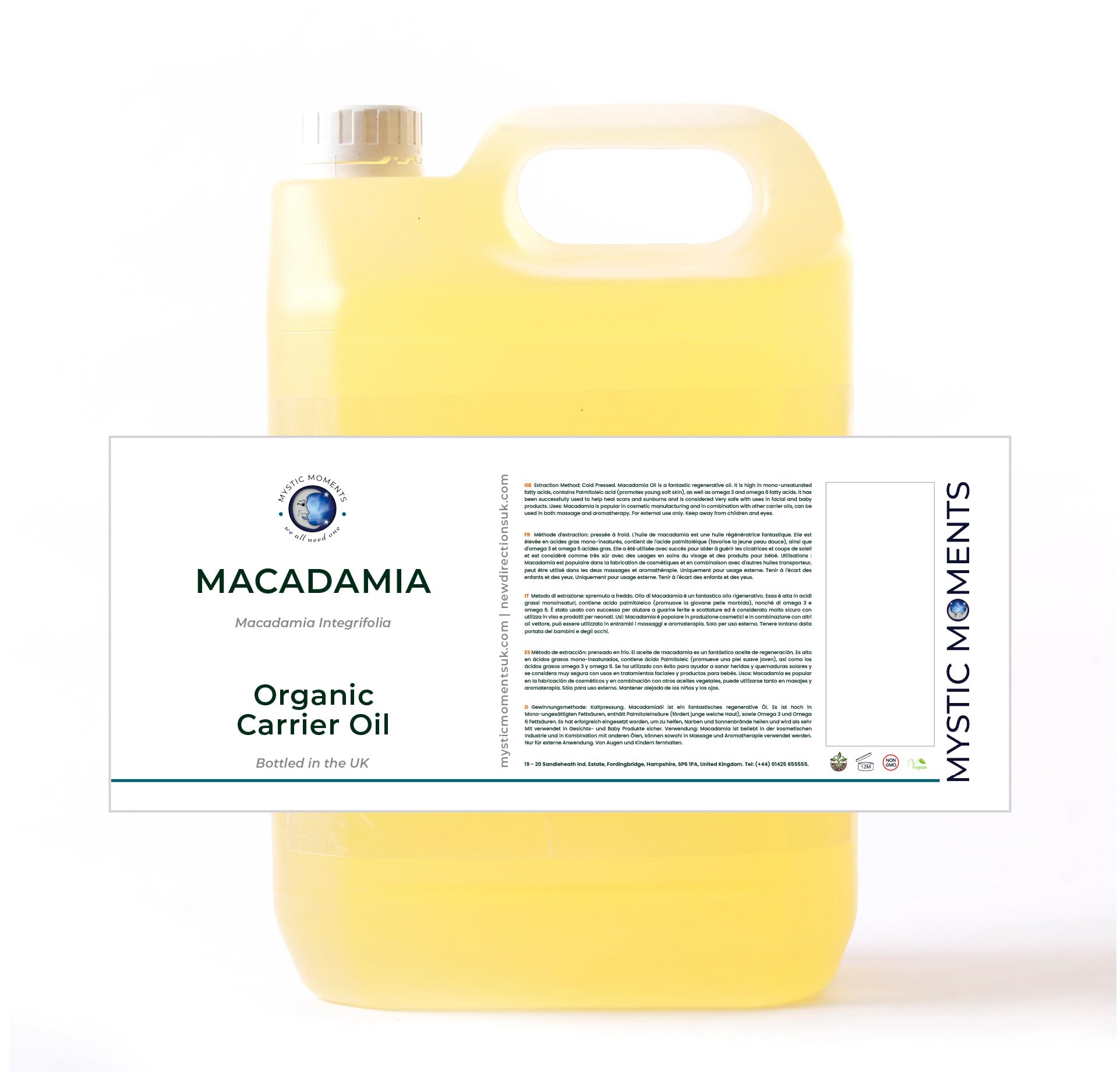 Mystic Moments | Huile végétale de macadamia biologique | 5 litres