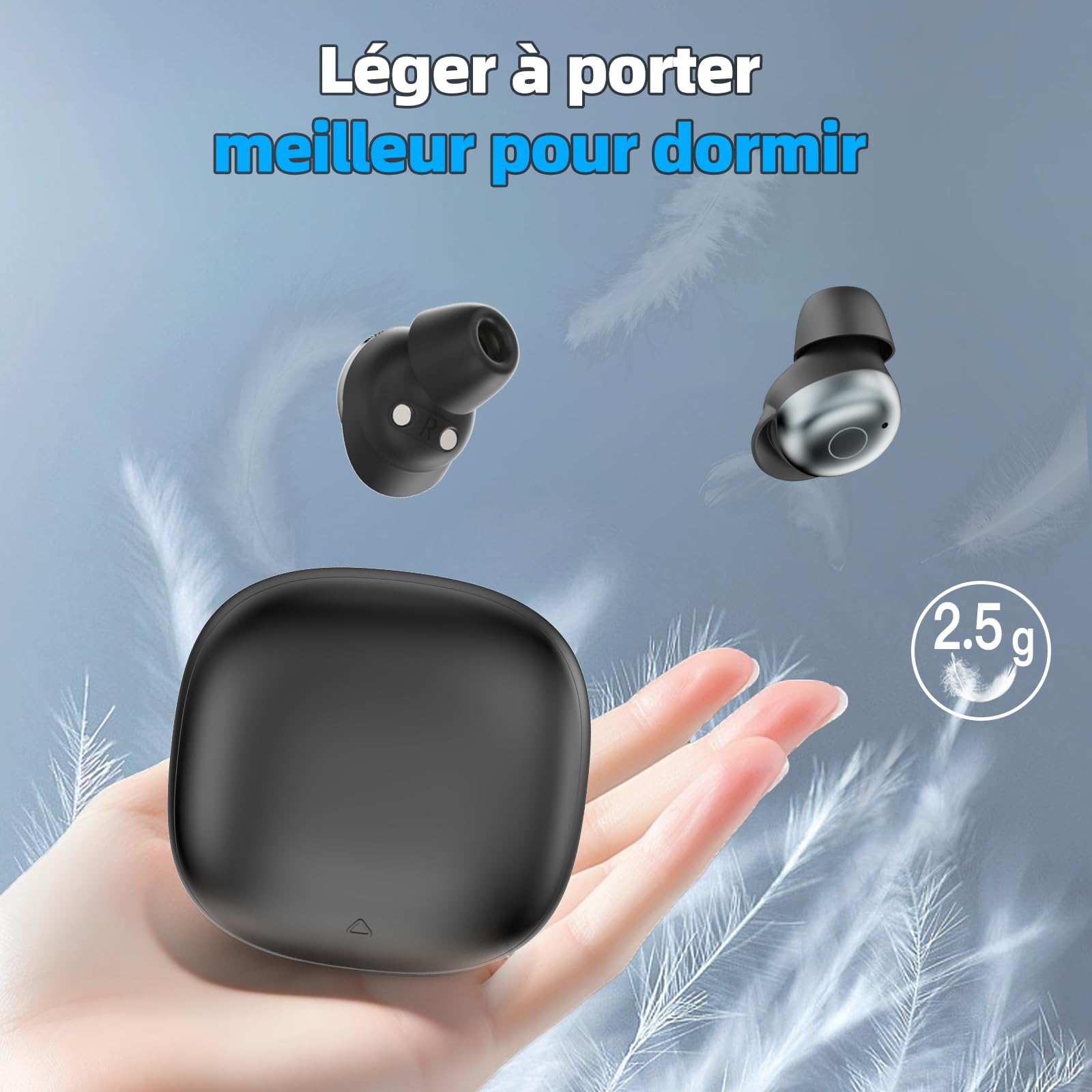 Ecouteurs Bluetooth sans Fil, Écouteurs Sommeil pour Dormir sur Le Côté, Sleep Earbuds Bluetooth 5.4 Double Mode Veille, Mini Écouteurs sans Fil pour Dormir, Casques 40H Autonomie (Noir)