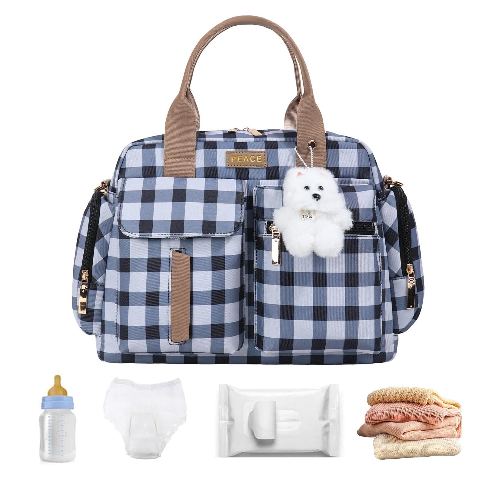 Torba Shopper Na Pieluchy Z Rączką Mała Stylowa Kraciasta Saszetka Ramienna