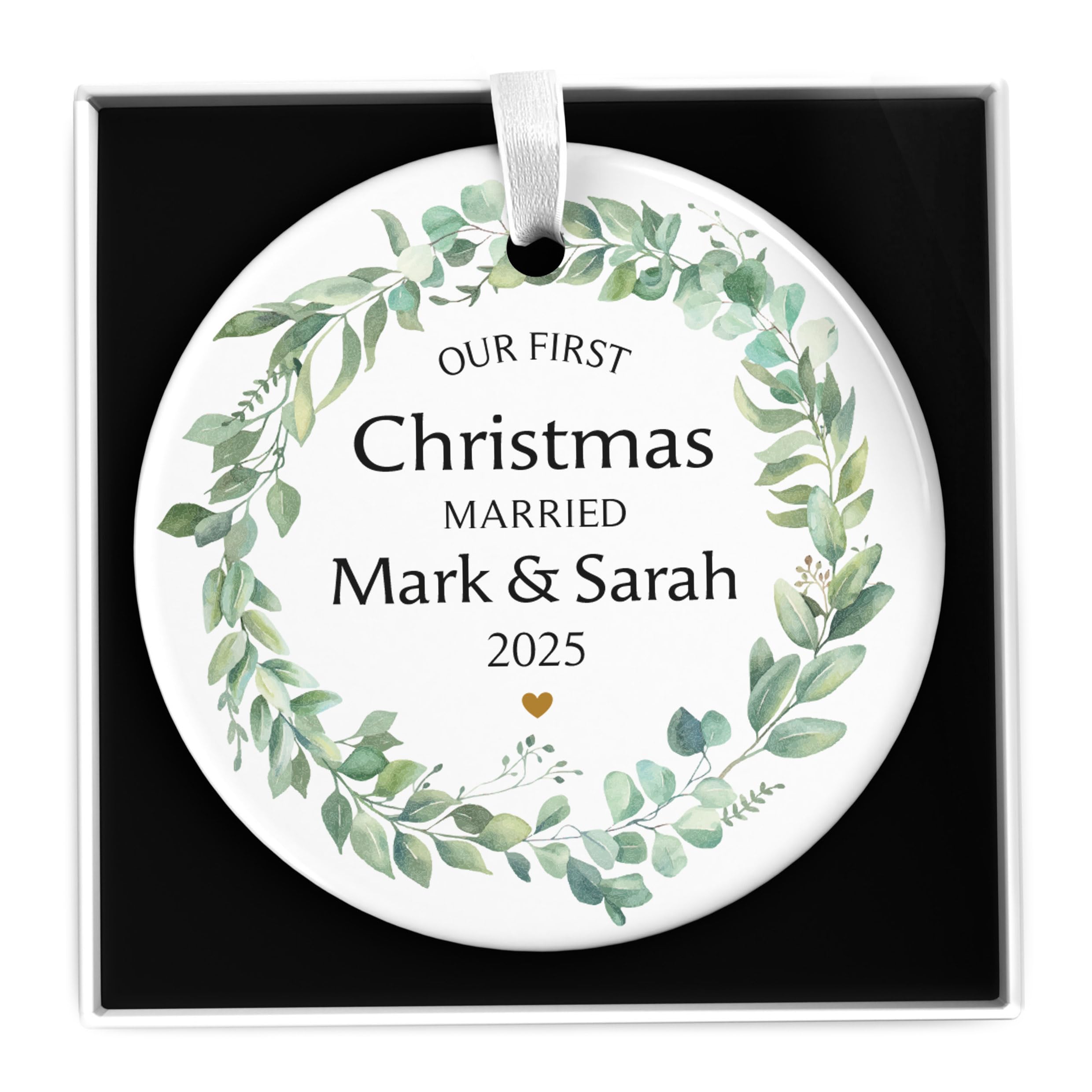 Our First Christmas Married Bauble, Personalised 1st Christmas Mr & Mrs Husband and Wife Ornament, Newlywed Christmas Decoration, Just Married, With Gift Box