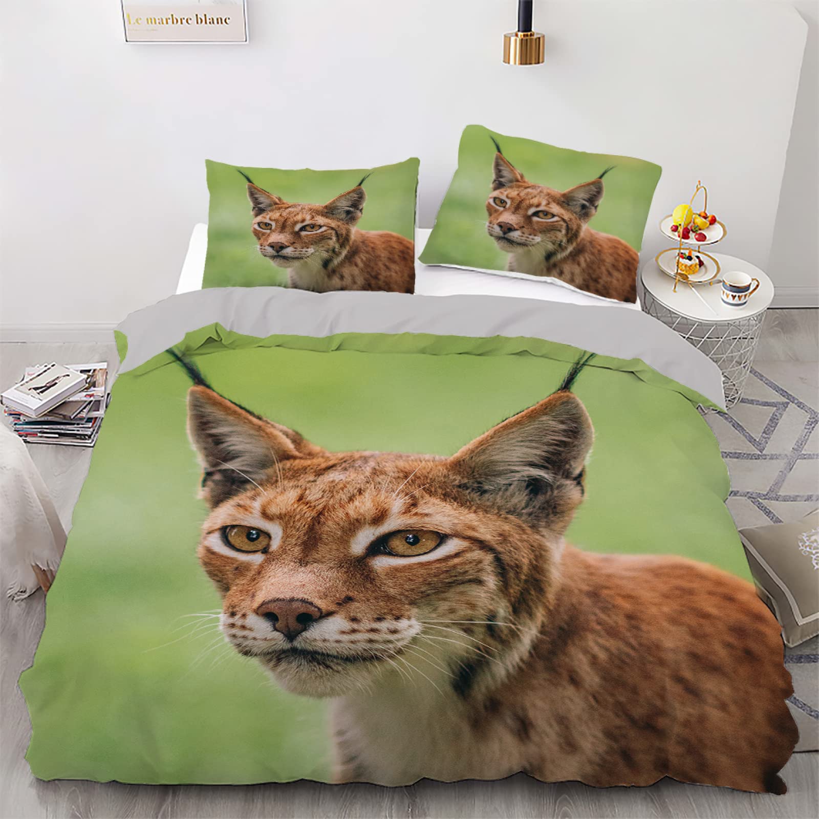 Housse de couette 200x200 chat vert parure de lit 2 personnes douce