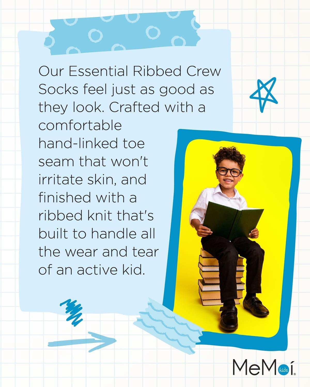 MeMoi Boys' Essential Ribbed Mercerized Cotton Crew Socks