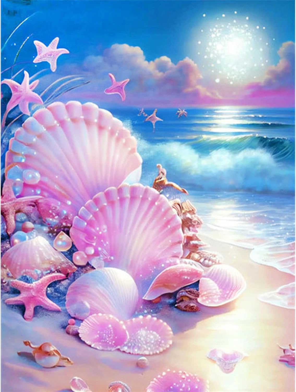 MXJSUA 5D Diamond Painting Kits, Beach Diamond Art Kits Pink Shells