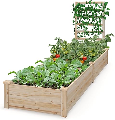 S AFSTAR Cama de jardín elevada con jardinera y enrejado, 93 pulgadas de largo x 25 pulgadas de ancho x 40 pulgadas de alto, kit de jardinera de