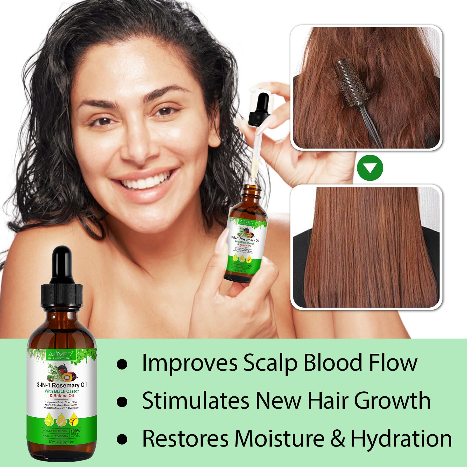 3 in 1 Rosemary Oil for Hair Growth 100% Natural Hair Growth Oil with Rosemary, Jamaican Black Castor and Batana Oil - Image 4