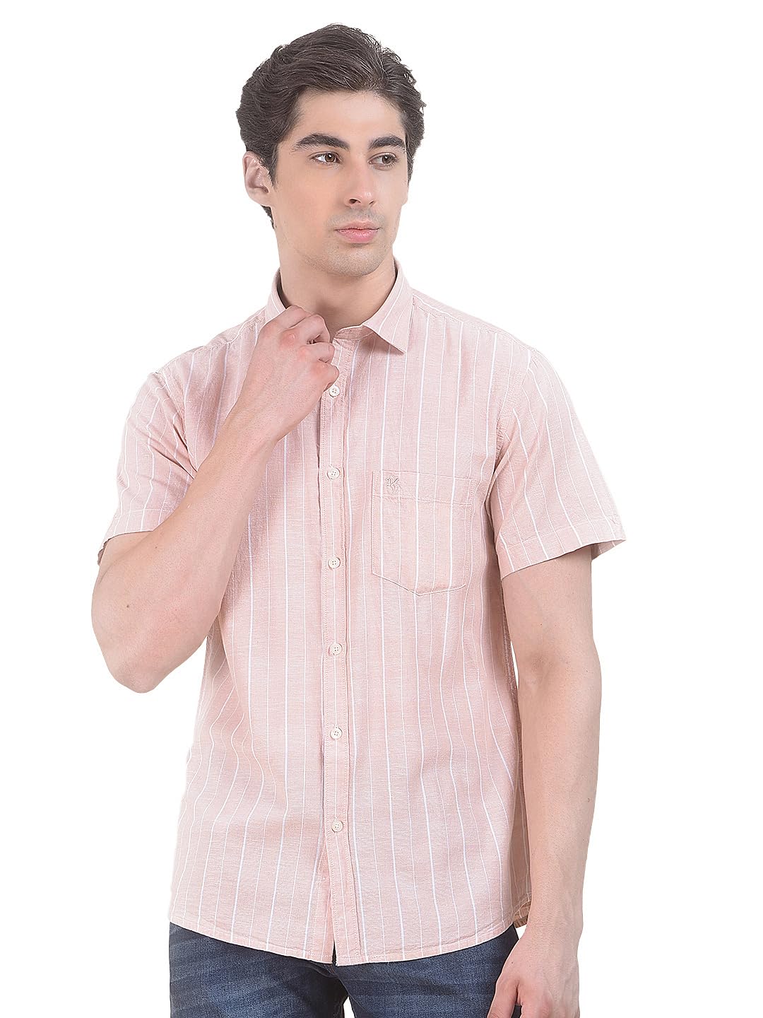 cantabil Men's Slim Fit Cotton Linen Shirt|Half Sleeve Spread Collar Soft & Comfortable Shirt|Chambray Casual Shirt-picture-11