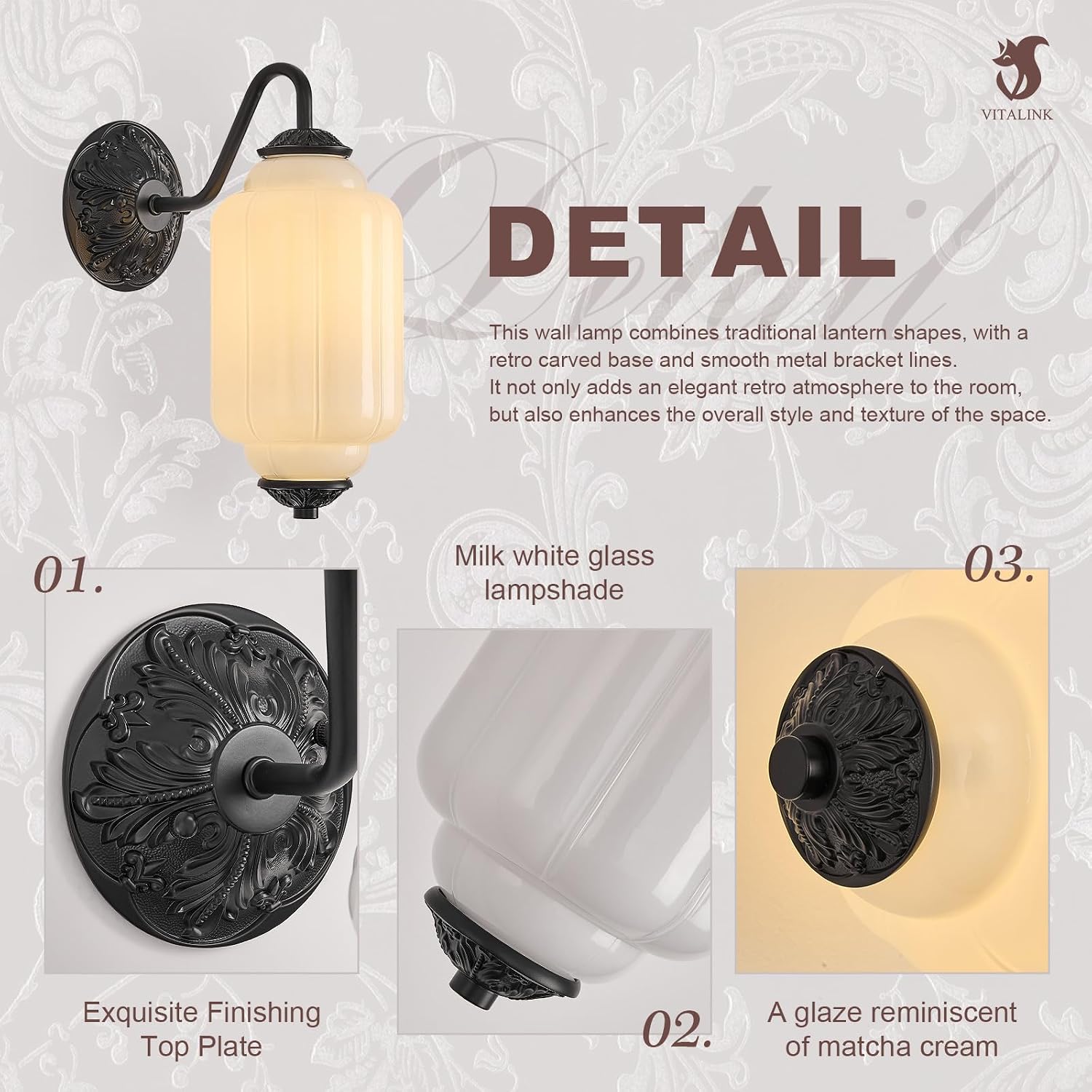 VitaLink Antique Glass Wall Sconces Hardwired Vintage Milky White Glass Wall Sconce Lighting Fixture for Living Room Bedroom Bathroom Hallway Entryway (E26)