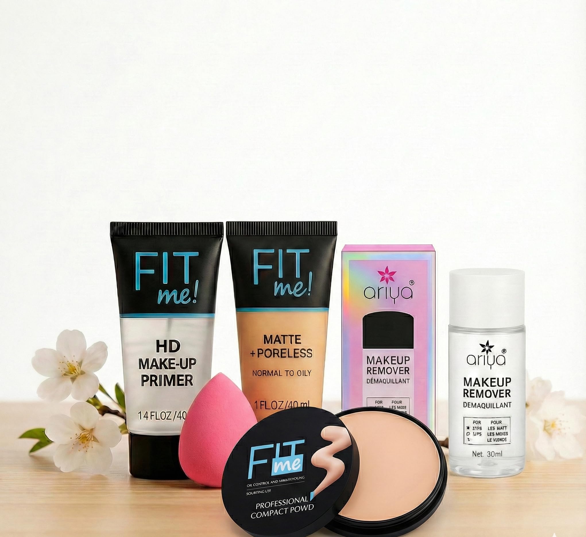 Bridester Fit Me HD Primer + Foundation 40ml with Professional Compact Powder, Makeup Remover & Beauty Blender | Full Face Makeup Combo | Long Lasting & Oil Control Base Kit for Women-picture-28