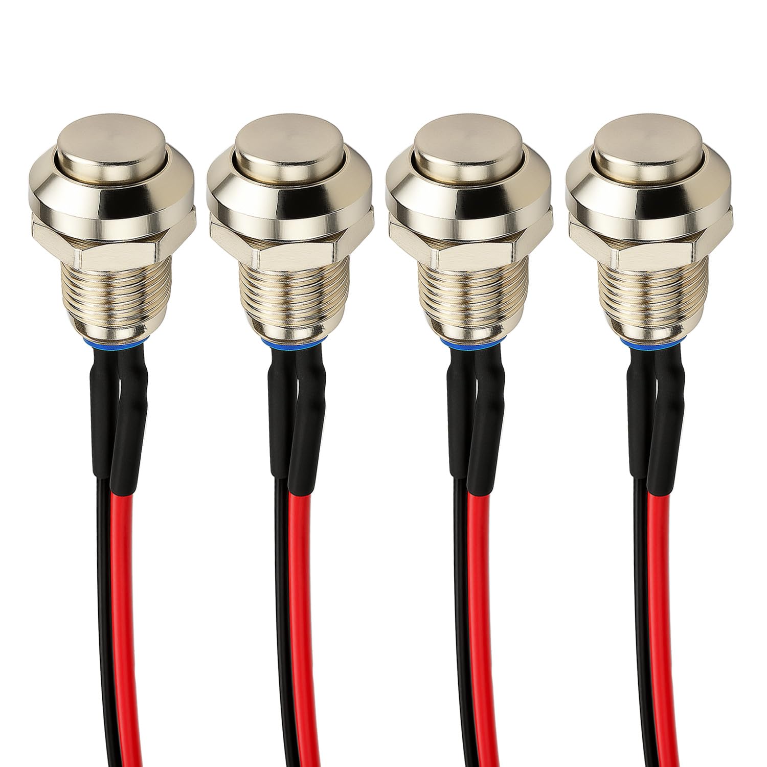 Gebildet 4 sztuki Metalowy Chwilowy Przełącznik Przyciskowy Wodoodporny Srebrny Punkt, 8mm Mini Mikro Okrągły 0-250V Samoczynny Reset do Dzwonek Power Start, Złota Stopka