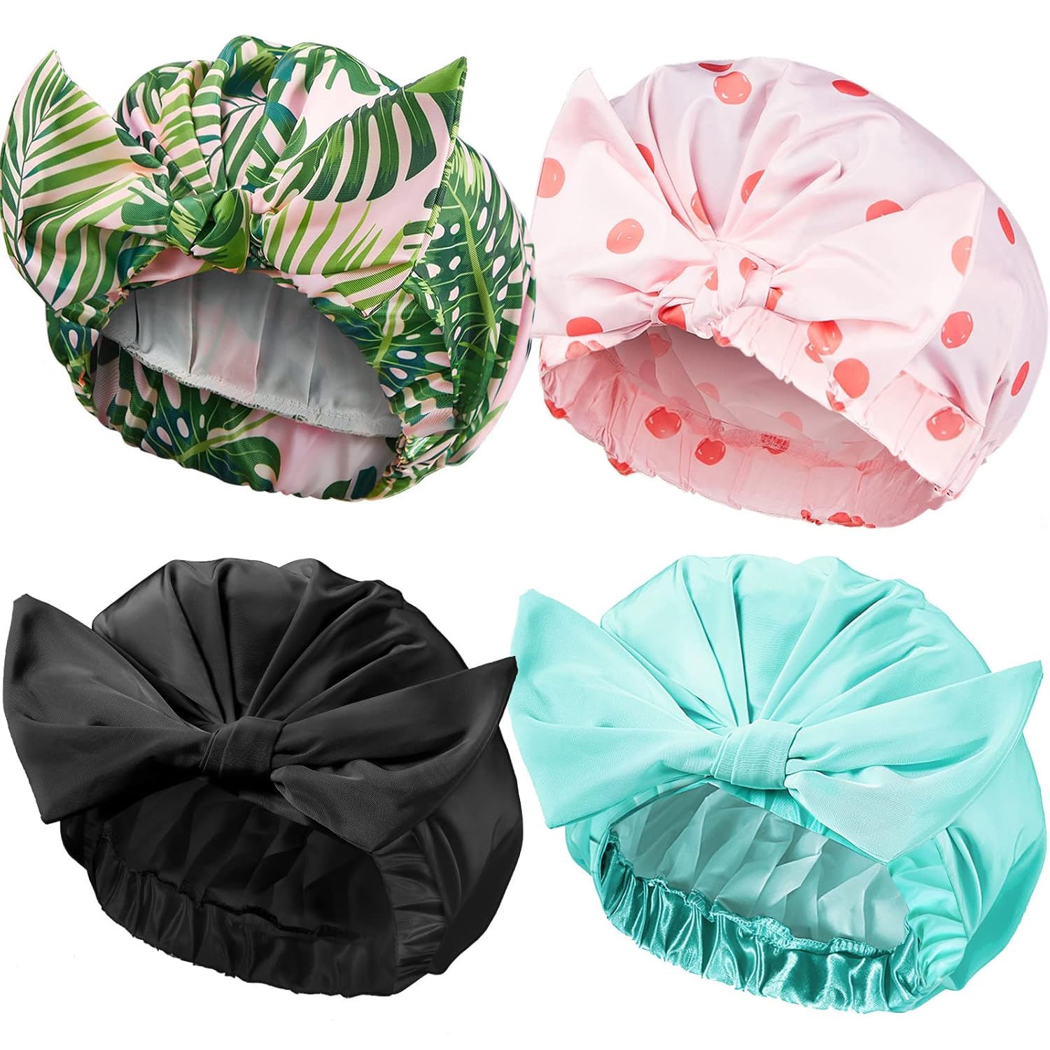 Floraltop 4 Pcs Shower Caps for Women, Waterproof Reusable