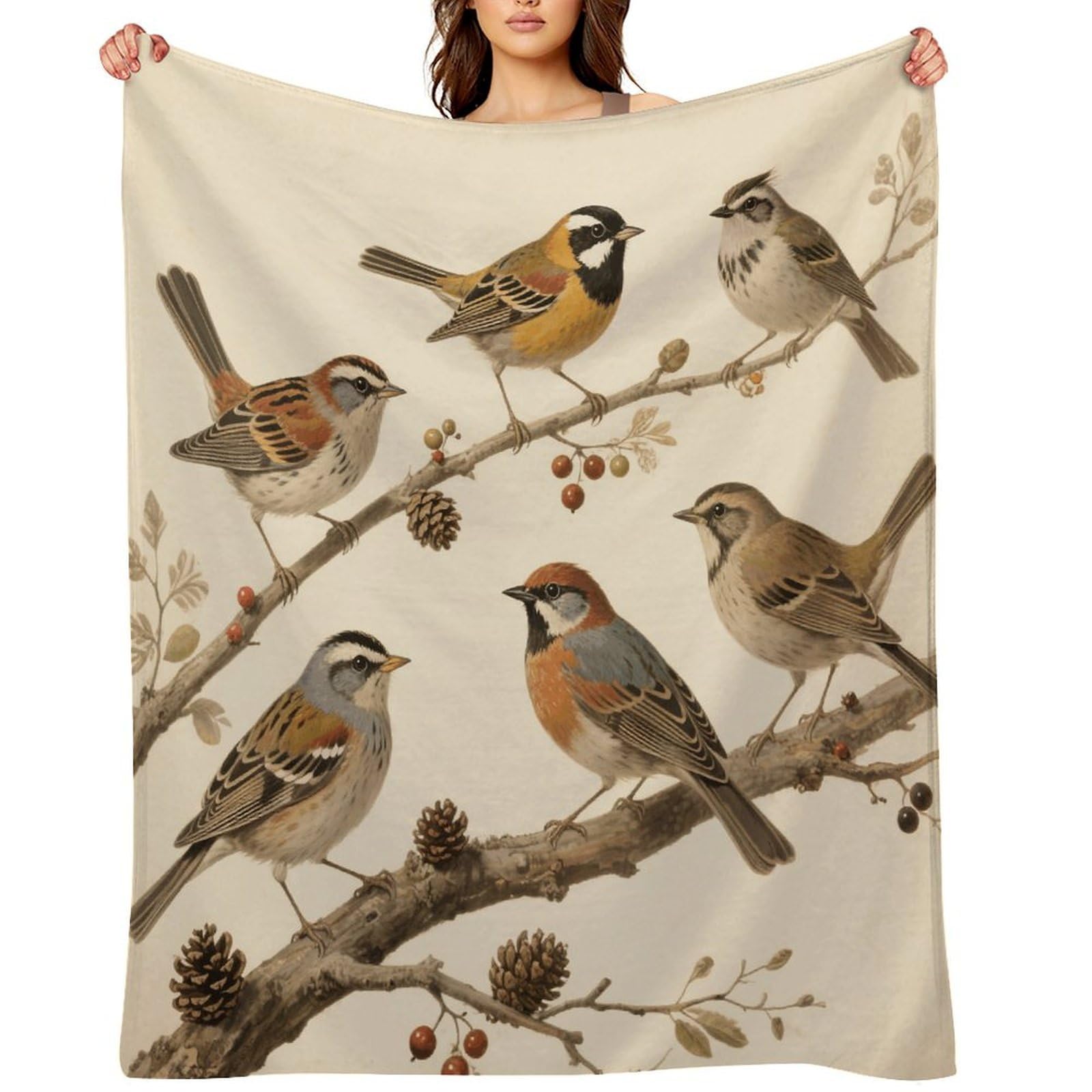 Vintage Bird Throw Blanket for Couch and Bed Super Soft Warm Lightweight Throw Blankets Cozy Fuzzy Flannel Blanket Personalized Decorative Blankets for Sofa Decor 50"x60"