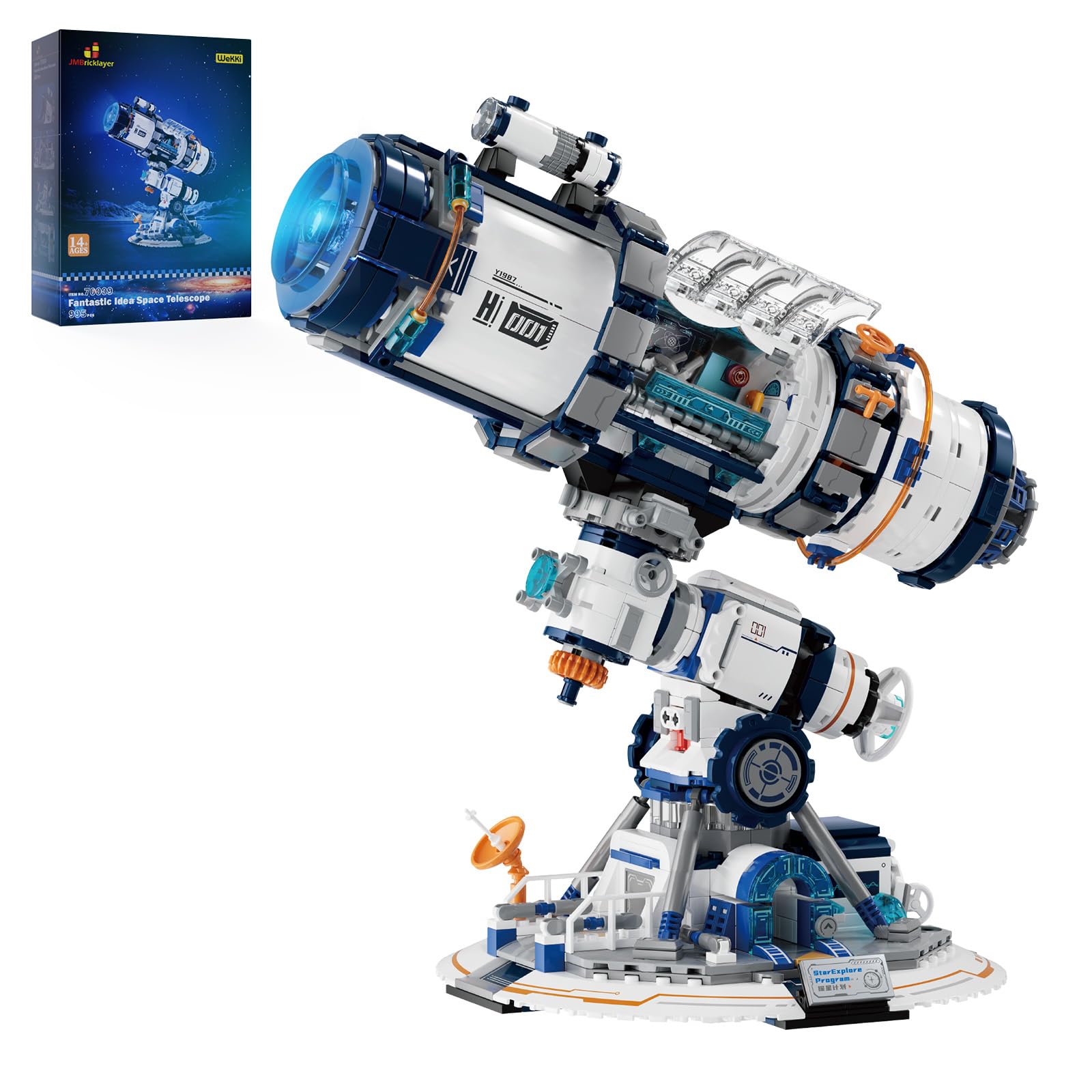 JMBricklayer Space Telescope Klemmbausteine Bausätze für Erwachsene, Weltraumteleskop Bausteine mit Lichtern 70009, Weltraumerkundungsteleskop Bausätze zum Sammeln,Geschenkidee ab 8 9 10 Jahre Jungen