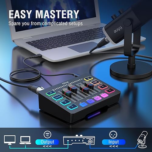 Miniatura 4 de FIFINE Mezclador de audio para juegos y cable XLR, mezclador de PC RGB de transmisión con interfaz de micrófono XLR, para podcastvocalvoz de juegos,