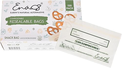 Bolsas de almacenamiento de alimentos 100% compostables Paquete de 150 aperitivos Bolsas ecológicas para congelador, bolsas resellables,