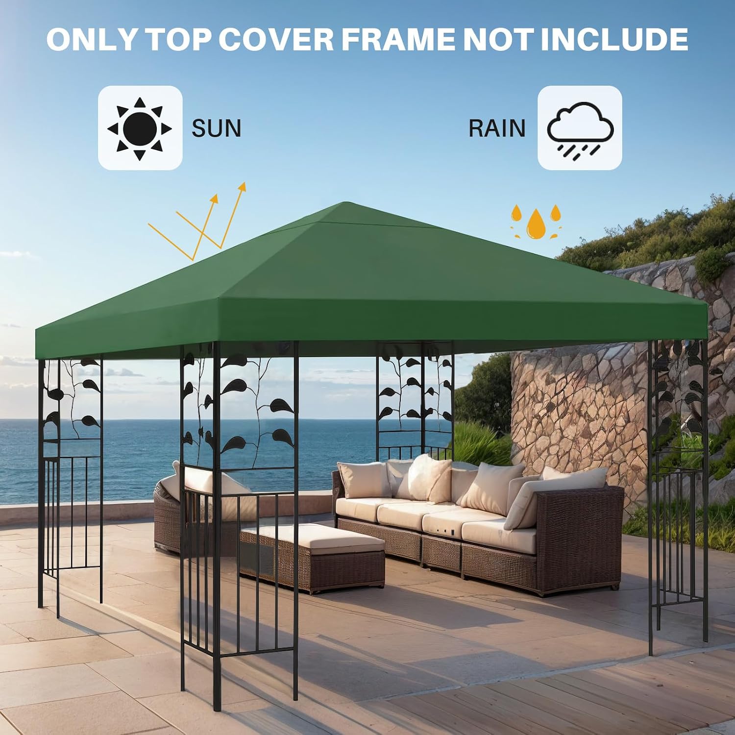 10x10 Canopy Replacement Gazebo Top Cover Replacement 118"x118" Outdoor Canopy Shelter Sunshade Canopy Cover for Patio Garden Yard Gazebo Deck Porch (Green)