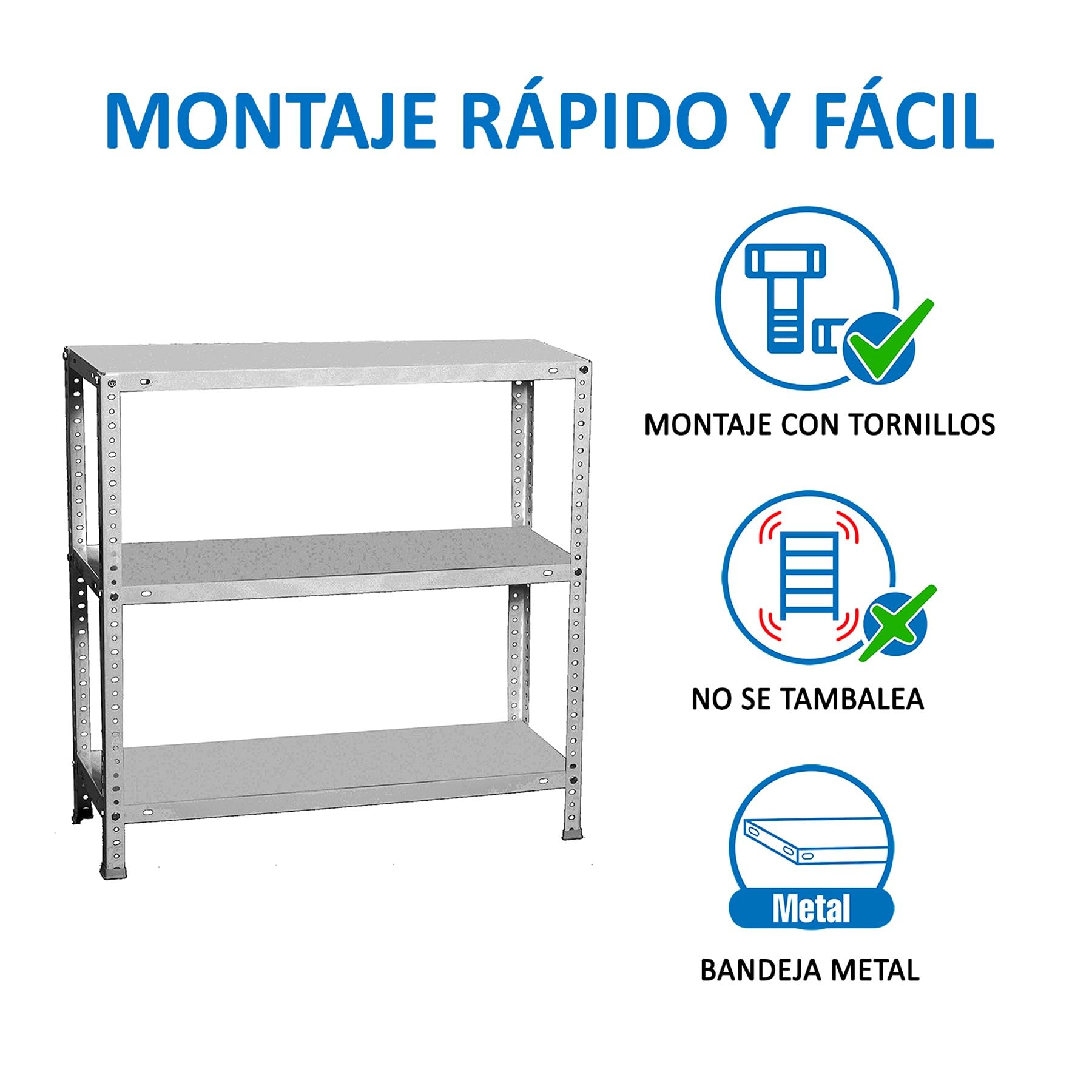 Simon Rack Estanteria Metalica 900x1000x500 mm, 3 Alturas, Bandeja Metal, 100 kg de Punto Flexión, Estanteria Almacenaje, Galvanizado - Comfort