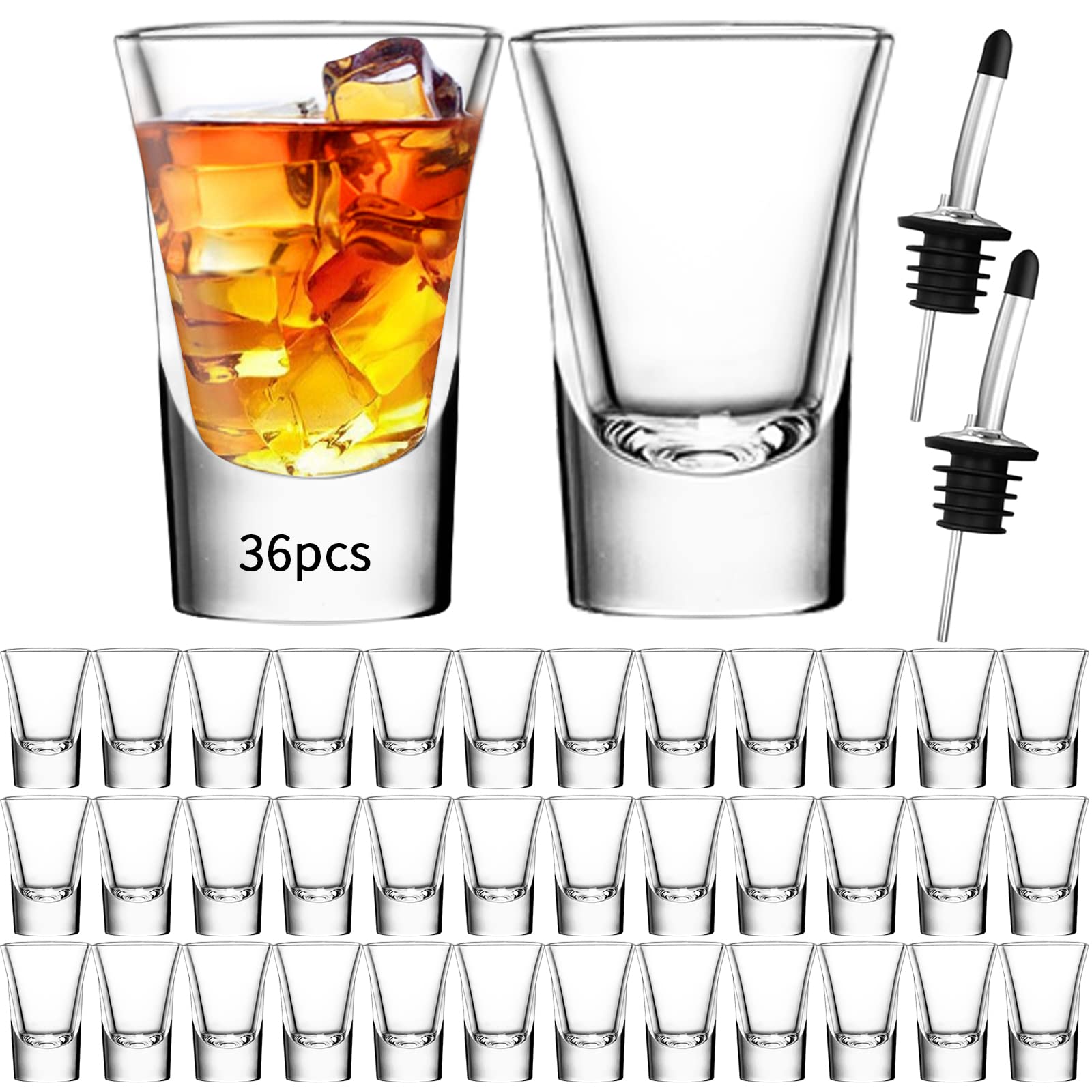 SuproBarware Lot de 36 Verres à Shot 35 ml Verre Shot Verres à Liqueur Transparents à Base Lourde Pour Whisky, Vodka et Liqueurs (36pièces)