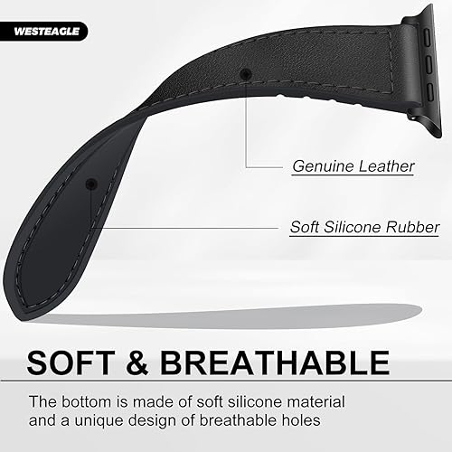 Miniatura 4 de Correa magnética de cuero compatible con Apple Watch Band de 1.929 in, 1.772 in, 1.732 in, 1.654 in, cuero genuino con hebilla magnética, correa de