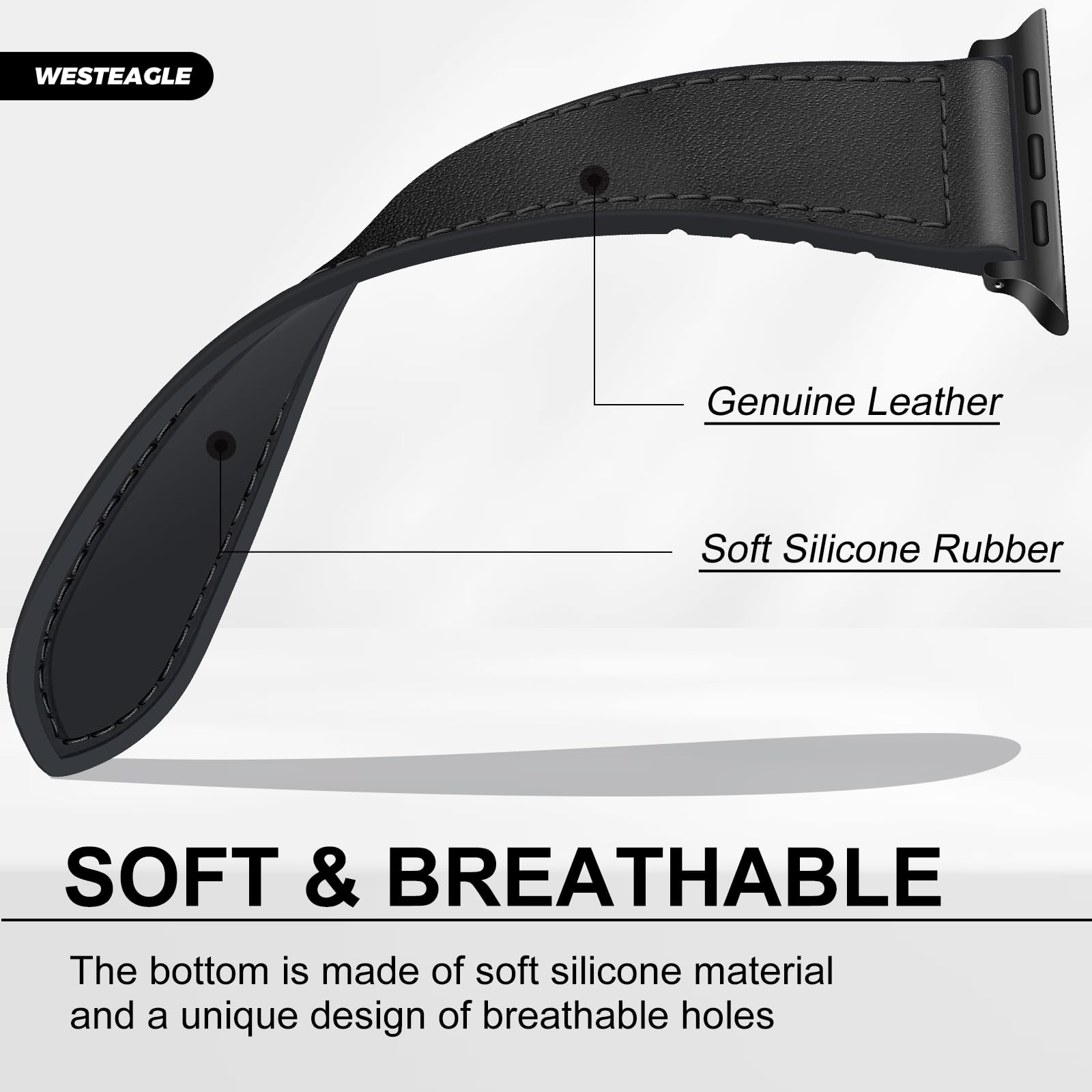 WestEagle Magnetic Leather Bands Compatible with Apple Watch 42mm(Series 10/11) 41mm 40mm 38mm for Men Women Genuine Leather with Magnetic Buckle for iWatch Series SE11/10/9/8/7/6/5/4/3/2/1 - Image 4