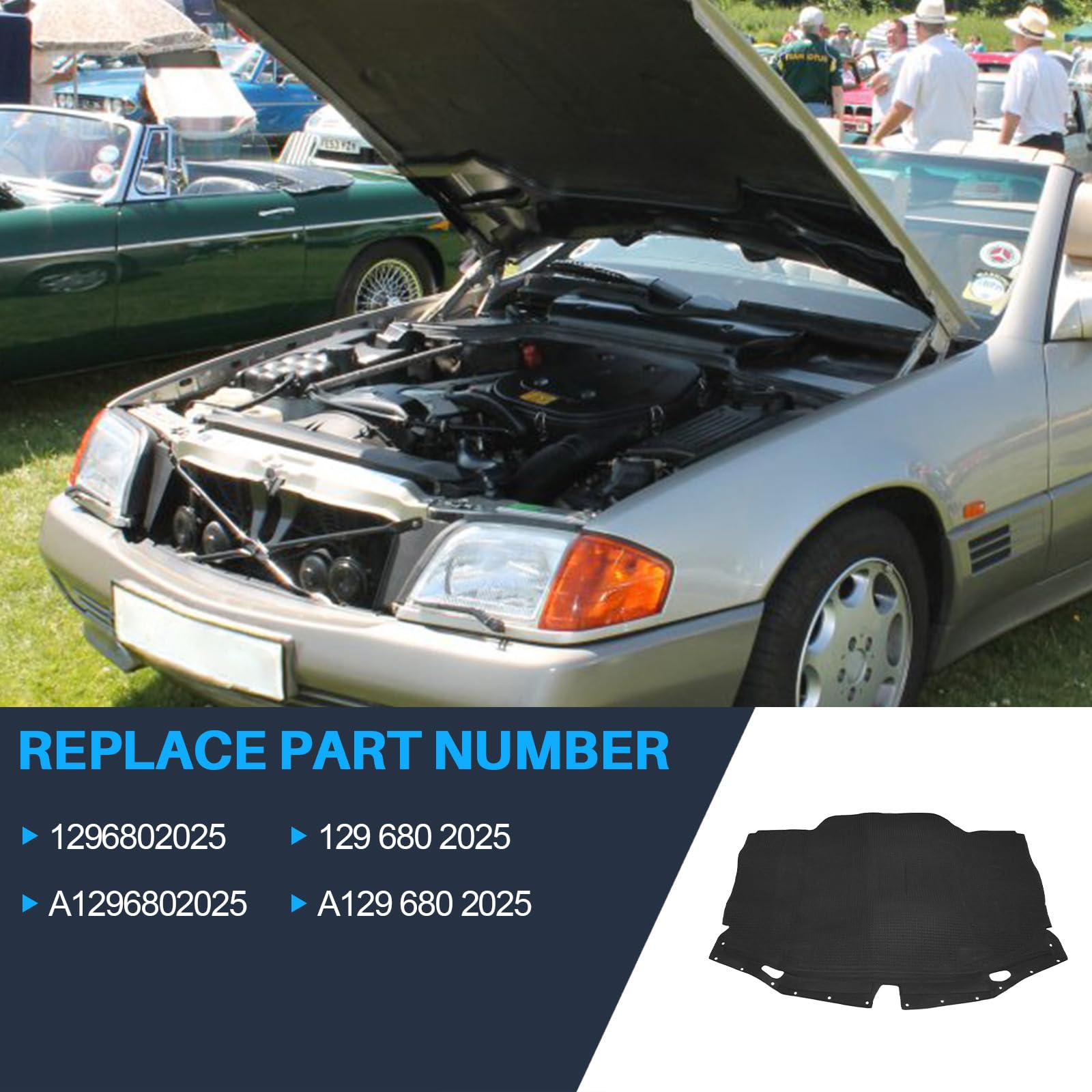 Motorhauben Isolierpad Set Kompatibel mit SL R129 300SL 500SL 600SL SL320 SL500 SL600 1990–2002, Unter der Motorhauben Isoliermatte als Ersatz für 1296802025 A 129 680 20 25