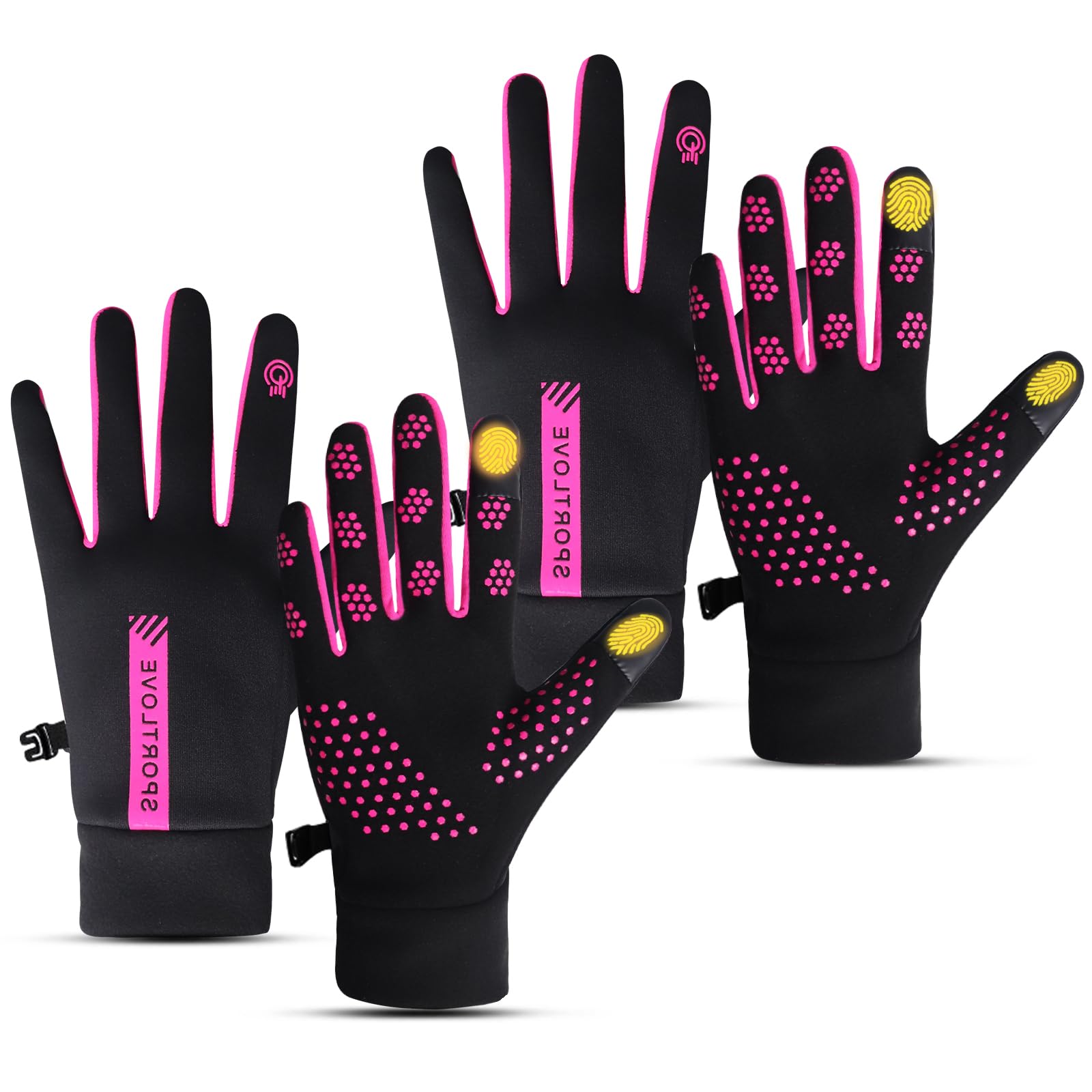 2 Pairs Winter Thin Thermal Gloves Waterproof Finger Touch Screen Non-Slip Cold Resistant Gloves Windproof Warm Winter Running Gloves for Womens Outdoor Sports,Cycling,Driving,Hiking