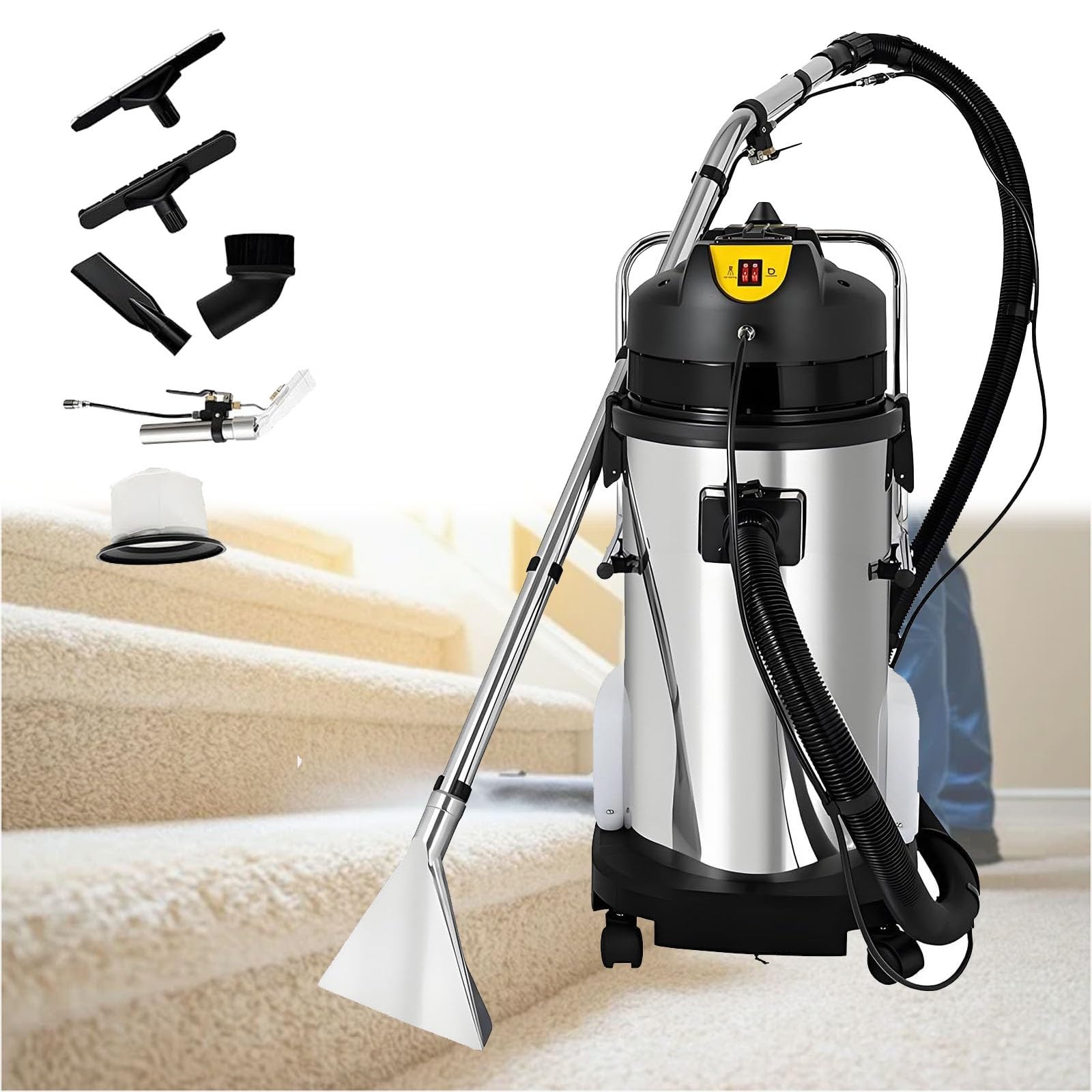 Machine de nettoyage de tapis commerciale 30L/40L/60L, aspirateur de machine de nettoyage de sol polyvalent 3 en 1, nettoyeur de tapis portable for hôtels, bureaux.(60L)