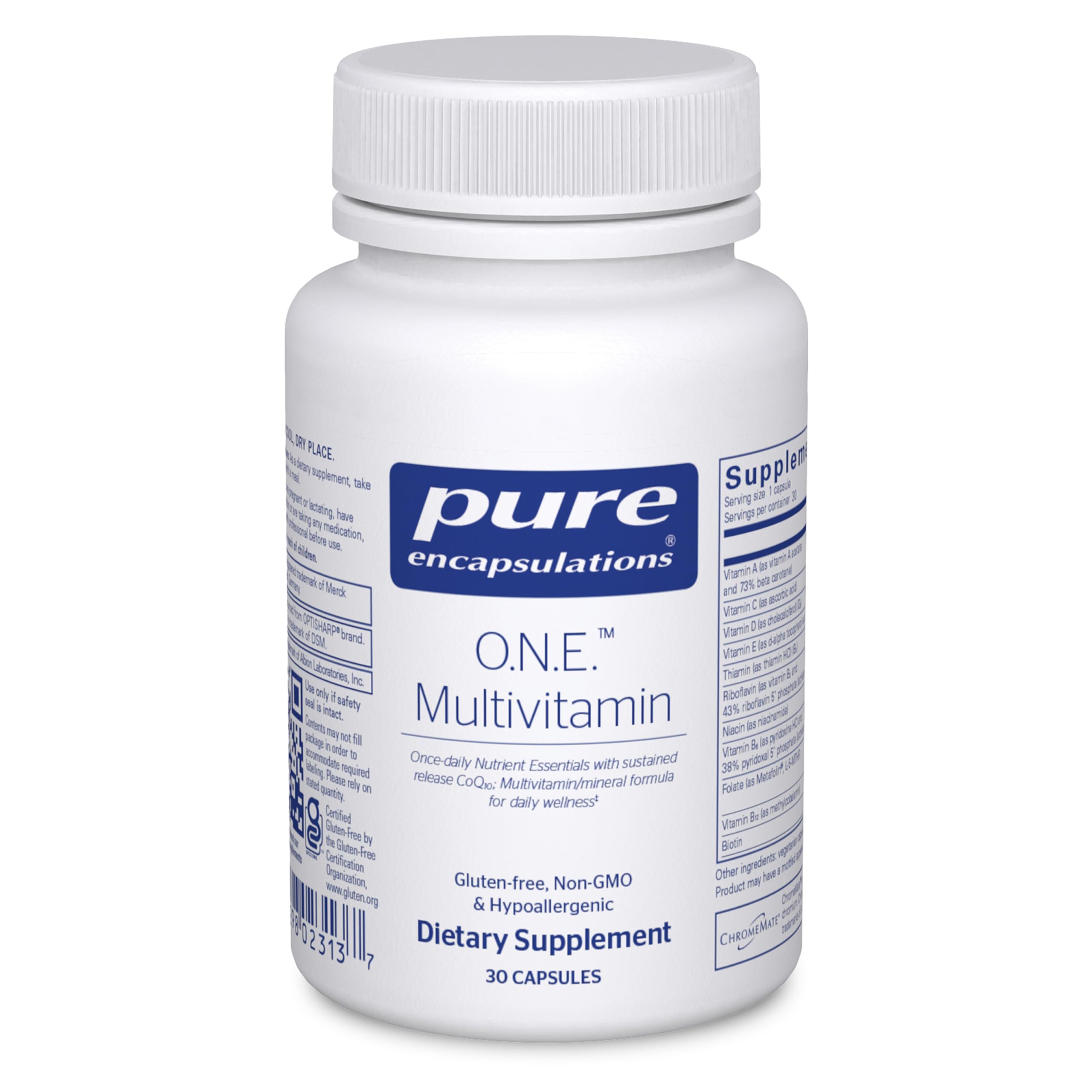 Pure Encapsulations O.N.E. Multivitamin - Once Daily Multivitamin with Antioxidant Complex Metafolin, CoQ10, and Lutein to Support Vision, Cognitive Function, and Cellular Health* - 30 Capsules