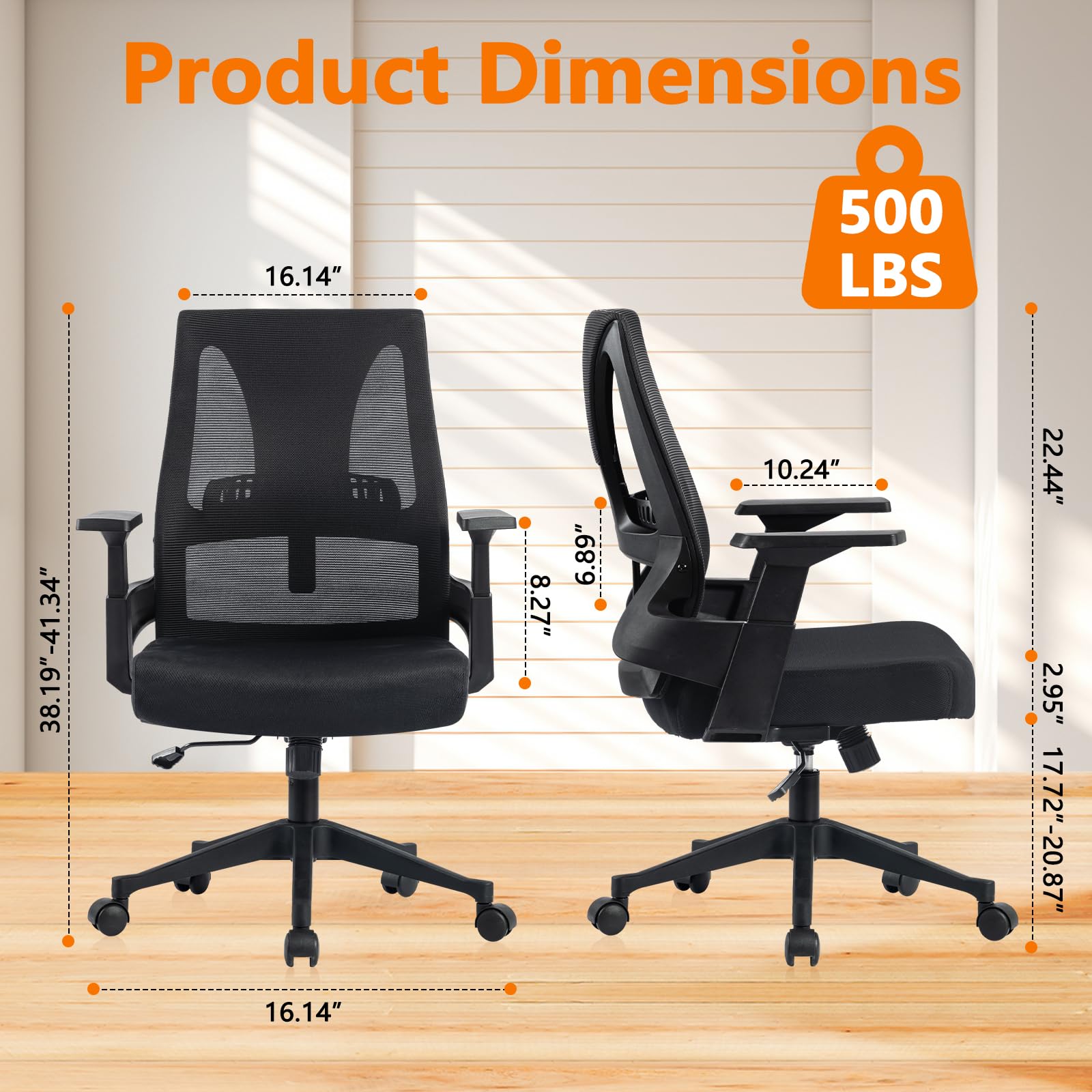 CLATINA 225KG 500lbs Heavy Duty Office Desk Chair, Ergonomic Executive Chairs With Adjustable Mesh Lumbar Support, Wide Comfortable Seat For Home - View #8