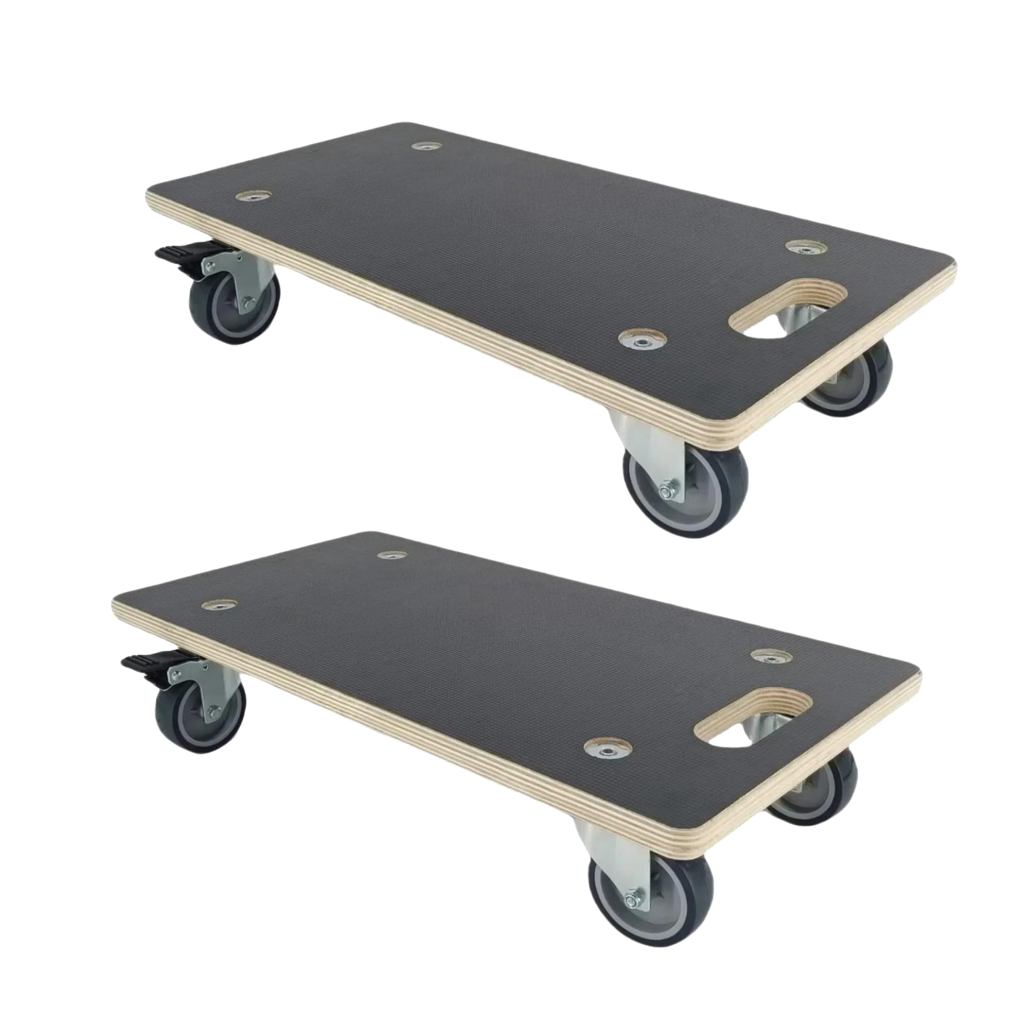 Plataforma rectangular de madera, 2 unidades, capacidad de carga de 550 libras, plataforma de madera resistente, transportador multifuncional con 4 ruedas (2 con freno + 2 sin ella)