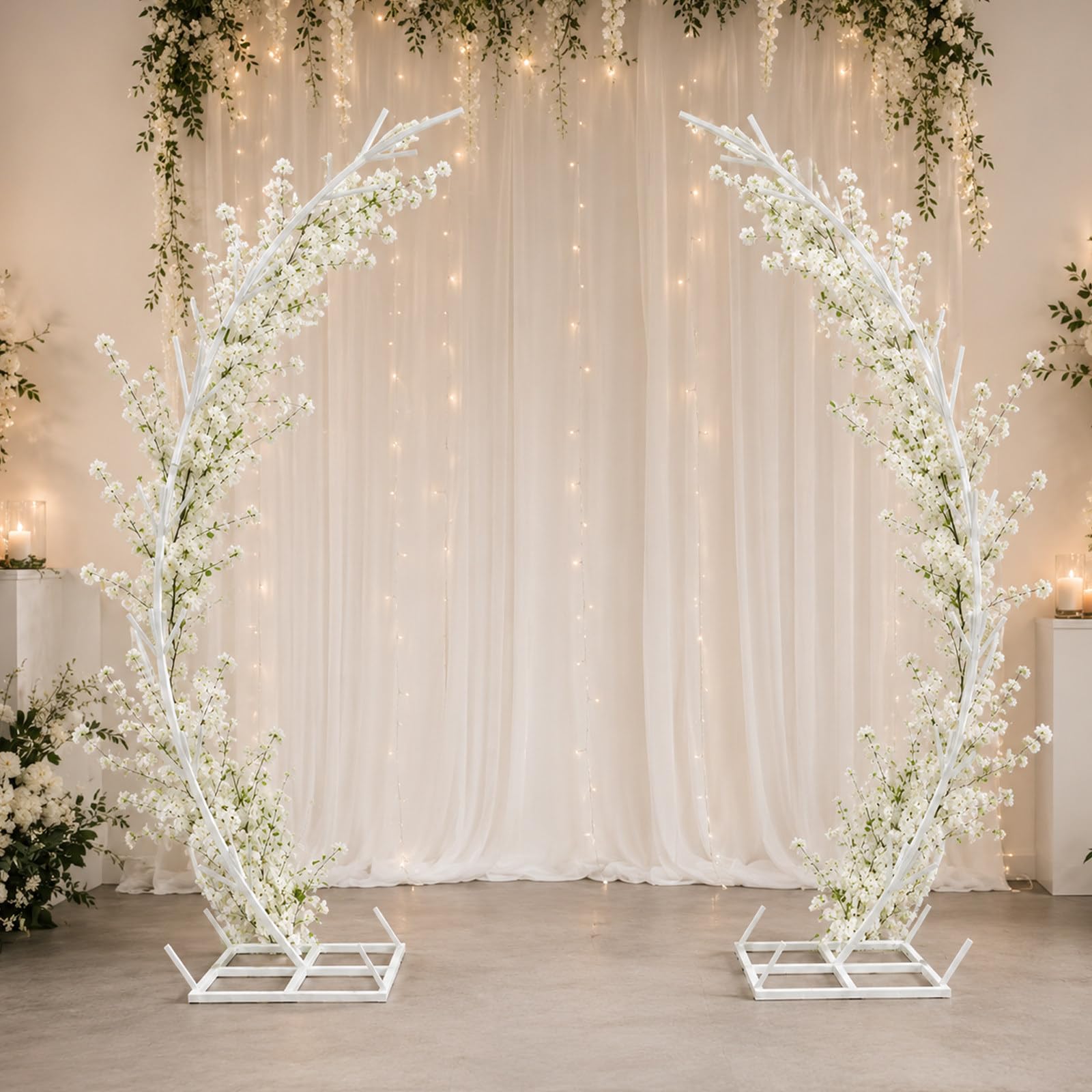 AUTUMFLATGAO Flower Arch Stand 2 Pack, White Metal Arch Backdrop Stand, 7.2ft Half Arch Stand for Wedding Aisle, Photo Booth Backdrop, Party, Reception and Garden Decor