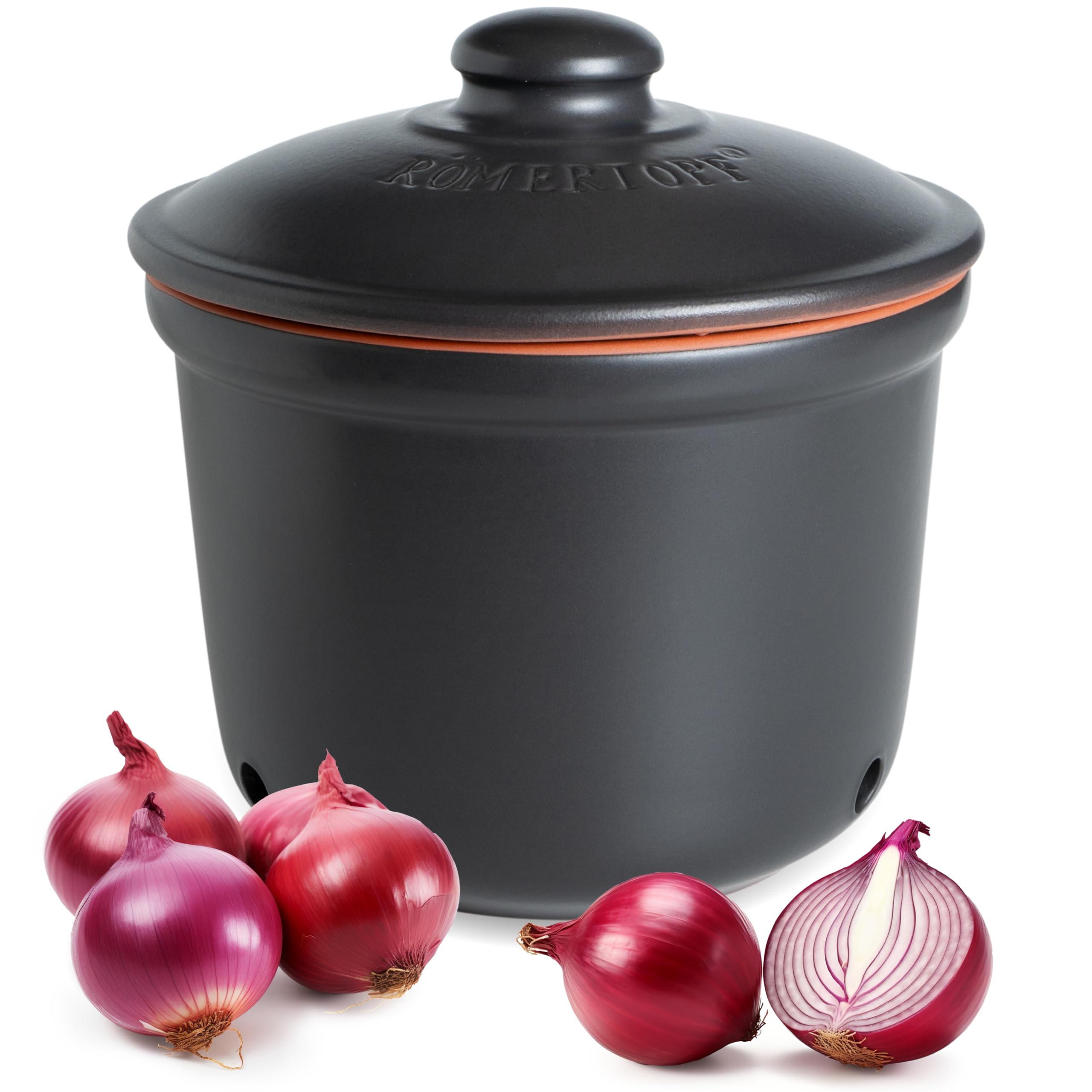 RomertopfMaxi Fresh Pot 2.8 Litres - Ceramic Onion Pot - Breathable Clay Keeps Vegetables Fresh Longer - Ideal Air Circulation - Black
